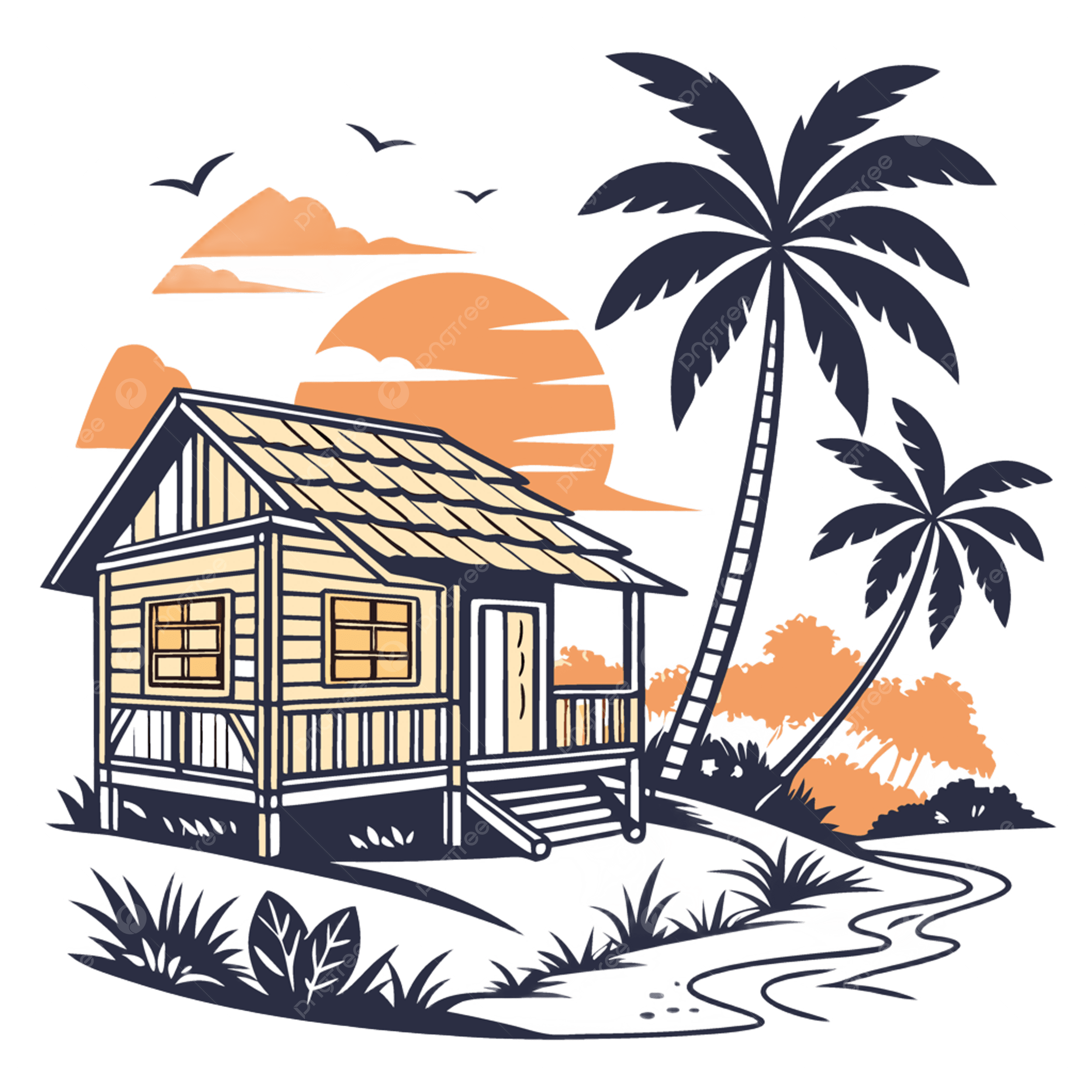 2500x2500 Professional Photo Of A Bahay Kubo Wooden House Camp Next To Little River In Resort During Suns Illustration Vector, Camping, Nature, Summer PNG and Vector with Transparent Background for Free Download