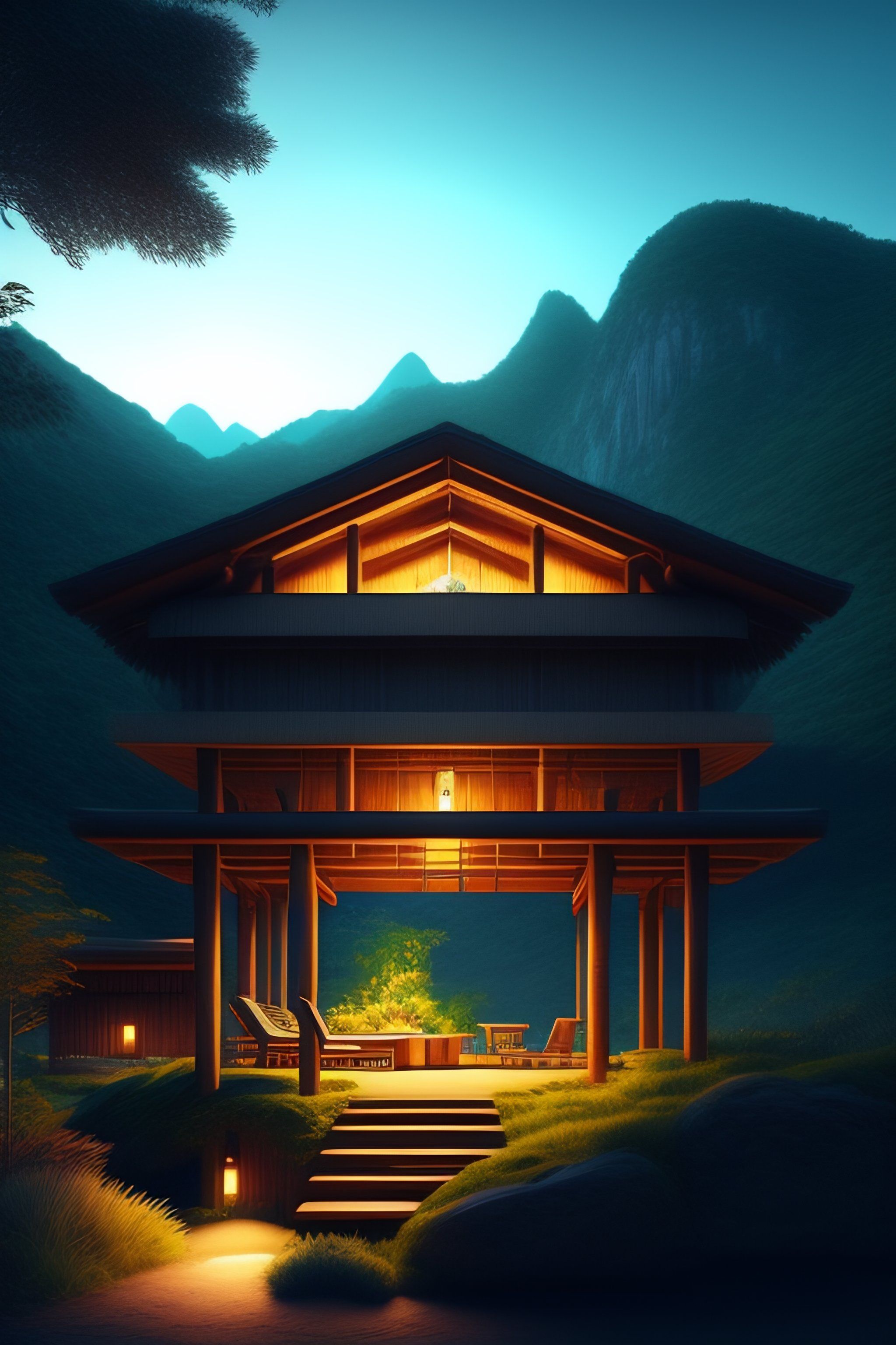 2048x3072 Lexica digital art of a landscape, highly, sharp focus, artstation cgsociety masterpiece , modern bahay kubo in the mountains
