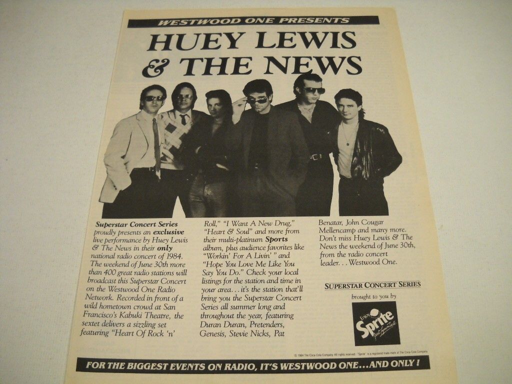1024x768 HUEY LEWIS & THE NEWS Superstar Concert Series original 1984 Promo Poster Ad