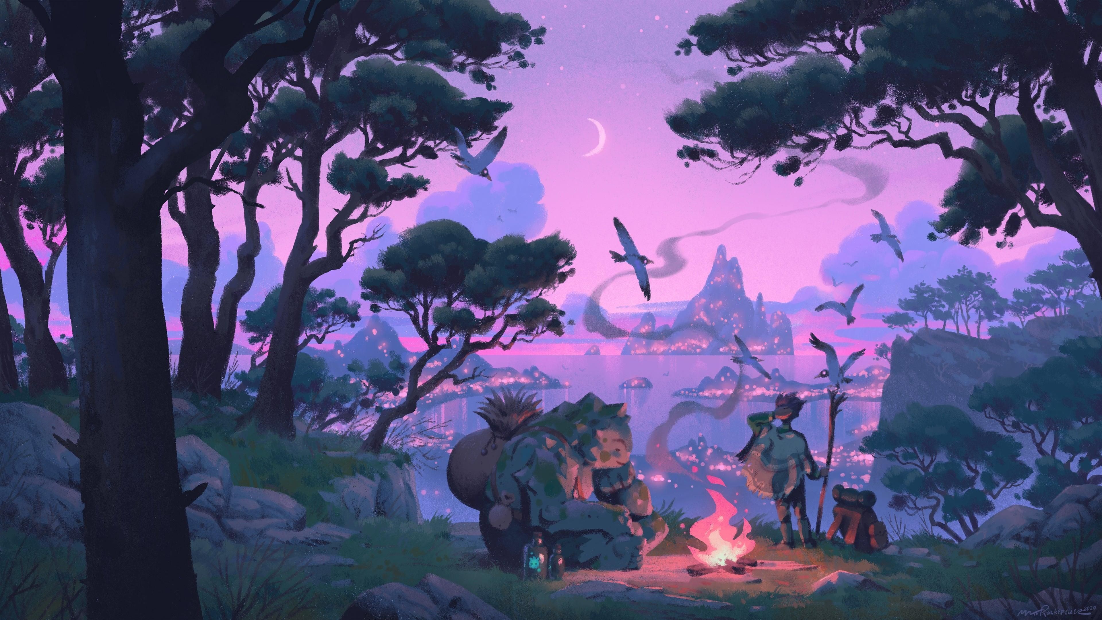 3840x2159 Lofi Forest Wallpaper
