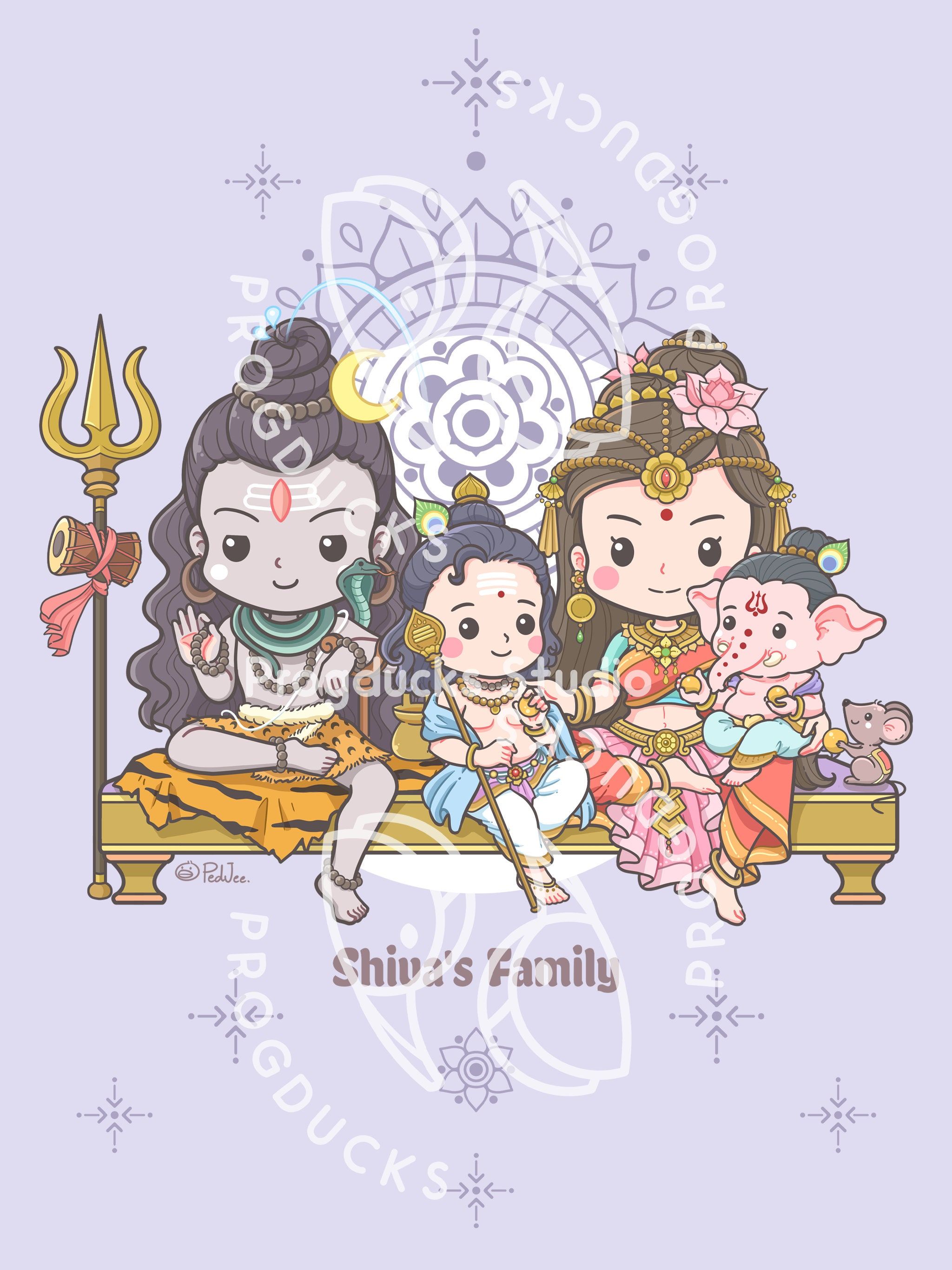 2048x2732 Chibi Shiva Family Wallpaper. Phone & Tablet Background digital Download
