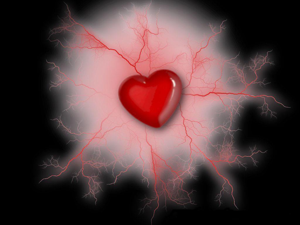 1024x768 Red Heart With Black Background