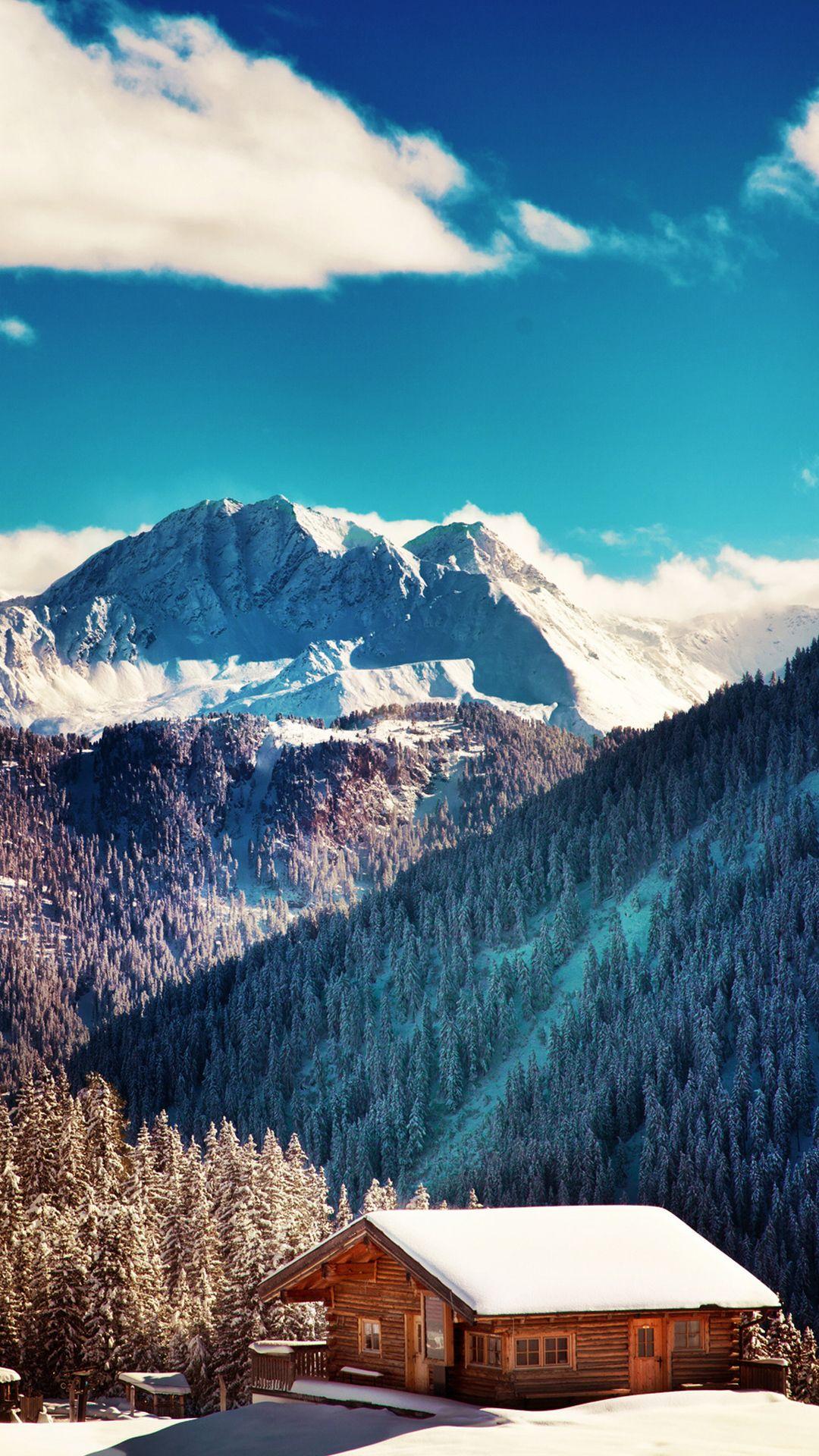 1080x1920 Mountains Chalet Winter Landscape iPhone 8 Wallpaper Free Download