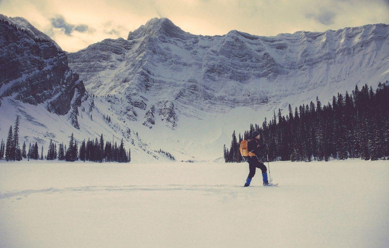 1332x850 Wallpaper winter, snow, trees, mountains, hat, people, male