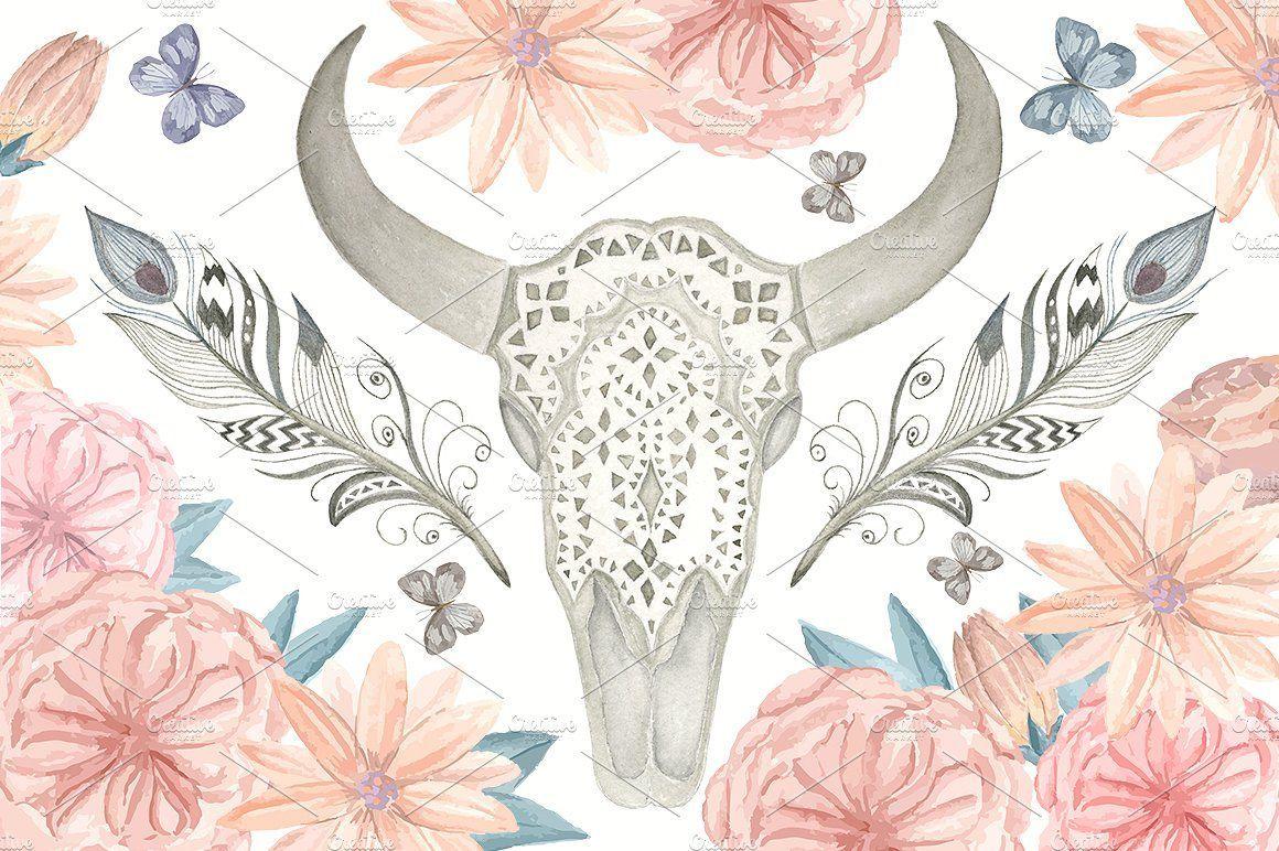 Floral Bull Skull Nail Art Designs for Short Nails - wide 5