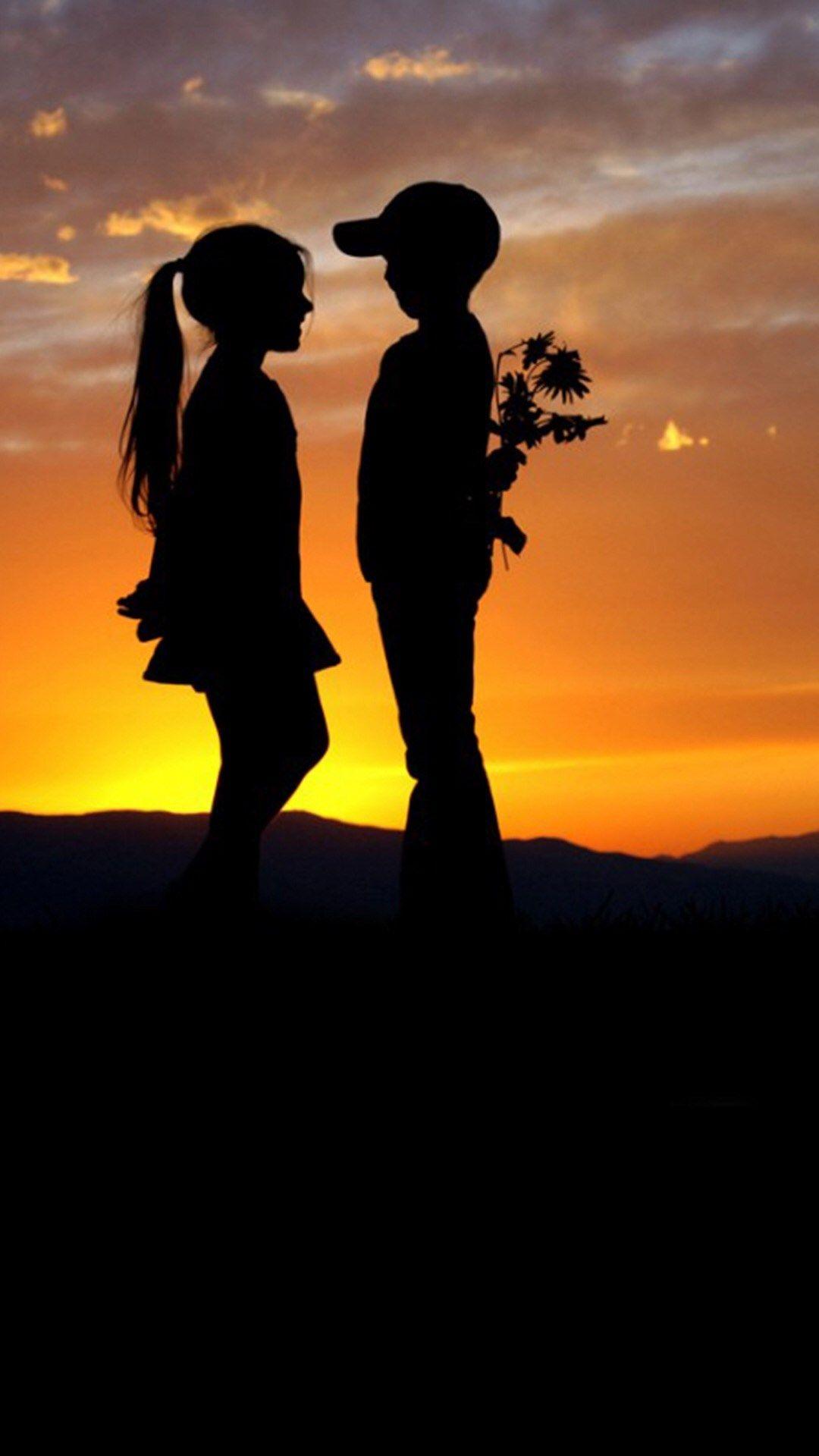 1080x1920 Mountain Top Cute Lovely Kids Silhouette Romantic Scene #iPhone # wallpaper. Love wallpaper background, Kids silhouette, Love wallpaper romantic