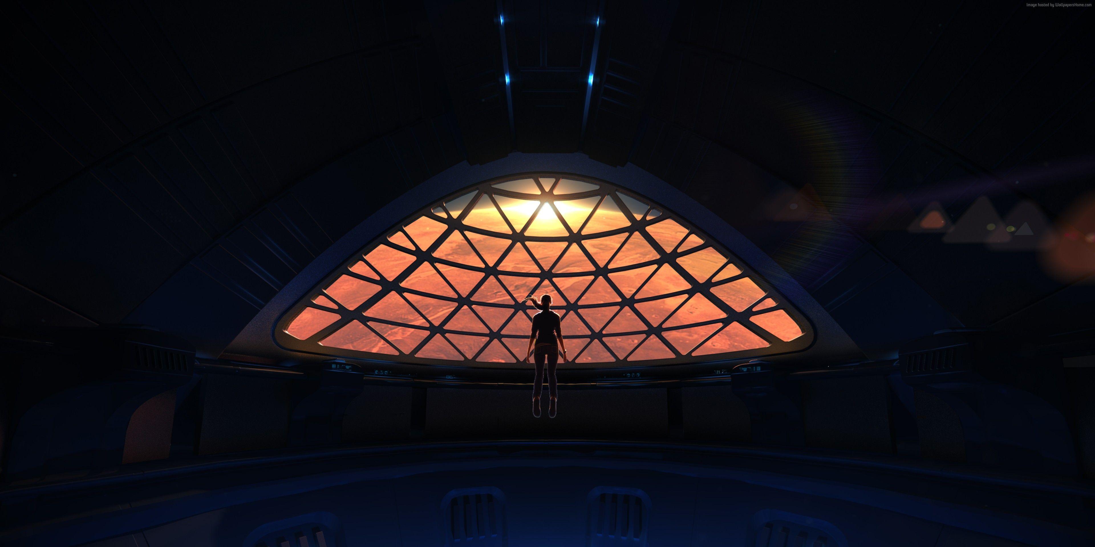 3840x1920 Wallpaper Mars, 4k, journey, girl, spaceship, Space Wallpaper