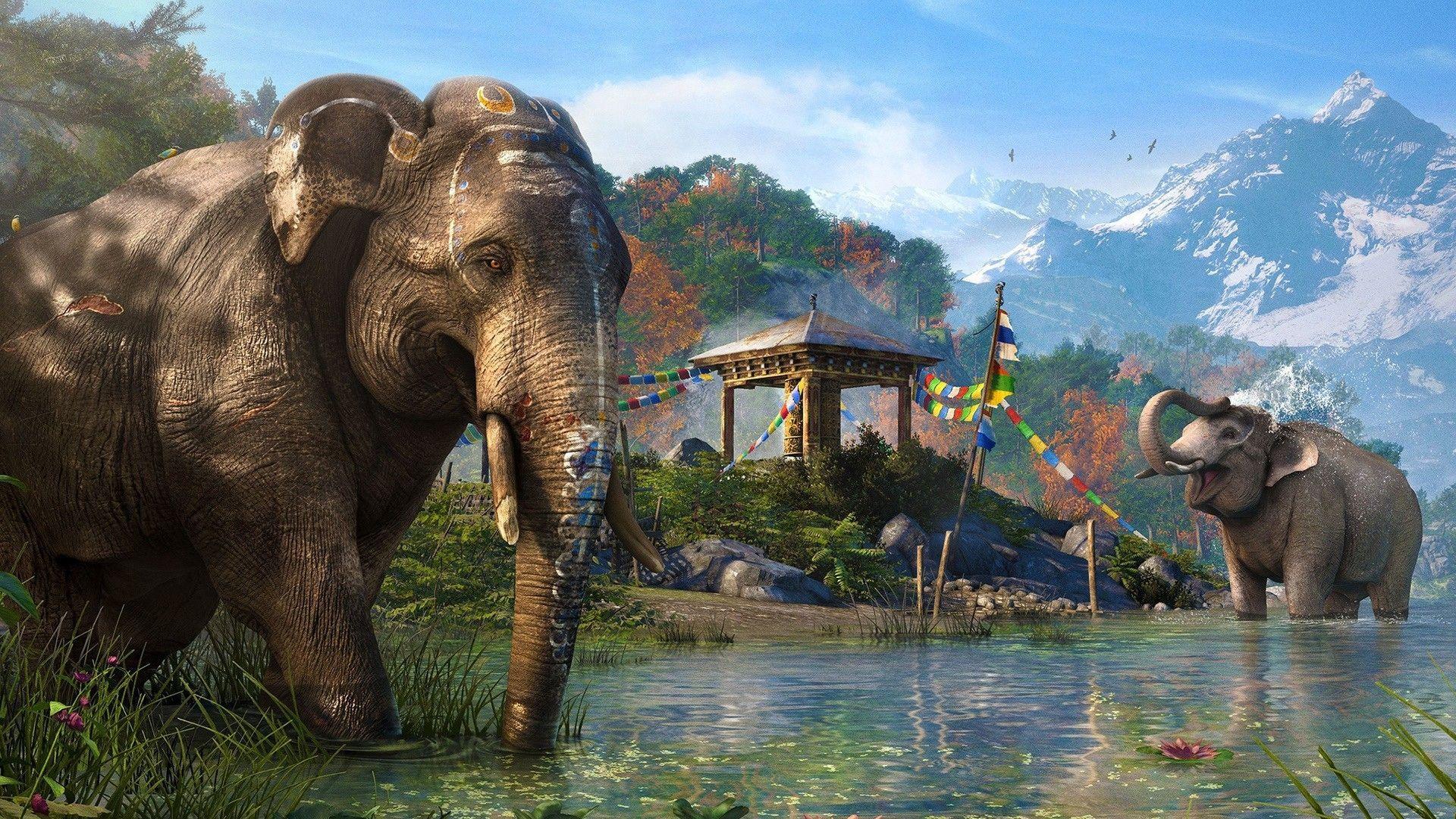 1920x1080 Indian Hindu Elephant in River