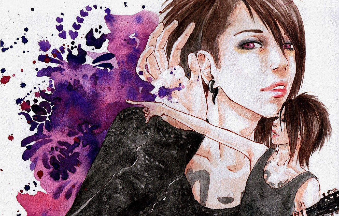 1332x850 Wallpaper style, music, figure, guitar, tattoo, watercolor, guy