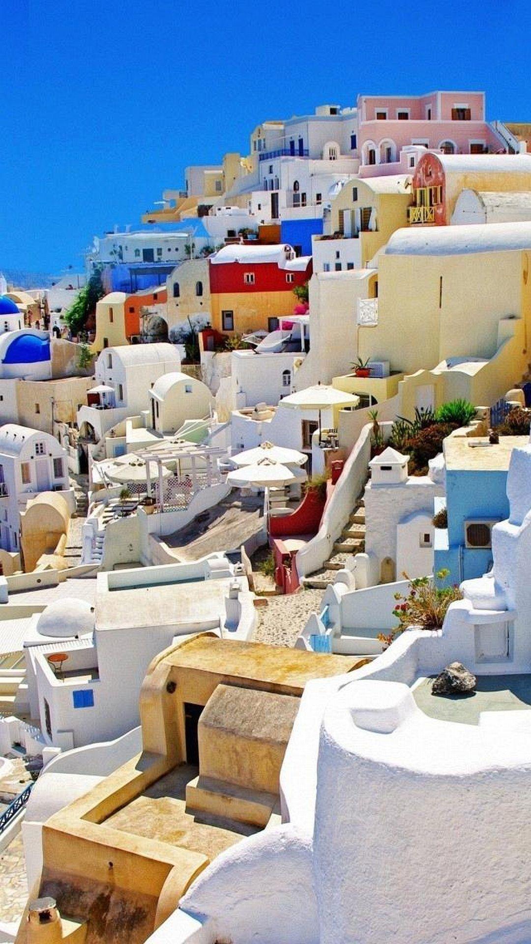 1080x1920 Santorini Greece Colorful Houses Android Wallpaper free download