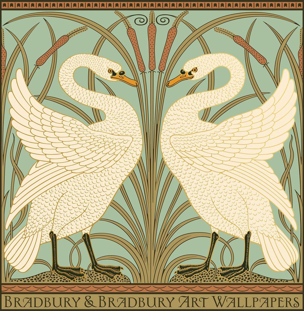 1000x1020 Walter Crane Victorian Style Swan Poster. Albert Blue. Bradbury