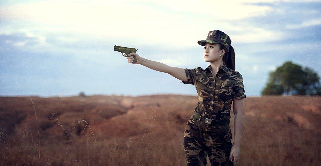1280x664 Photo pistol Camouflage Girls Asiatic military
