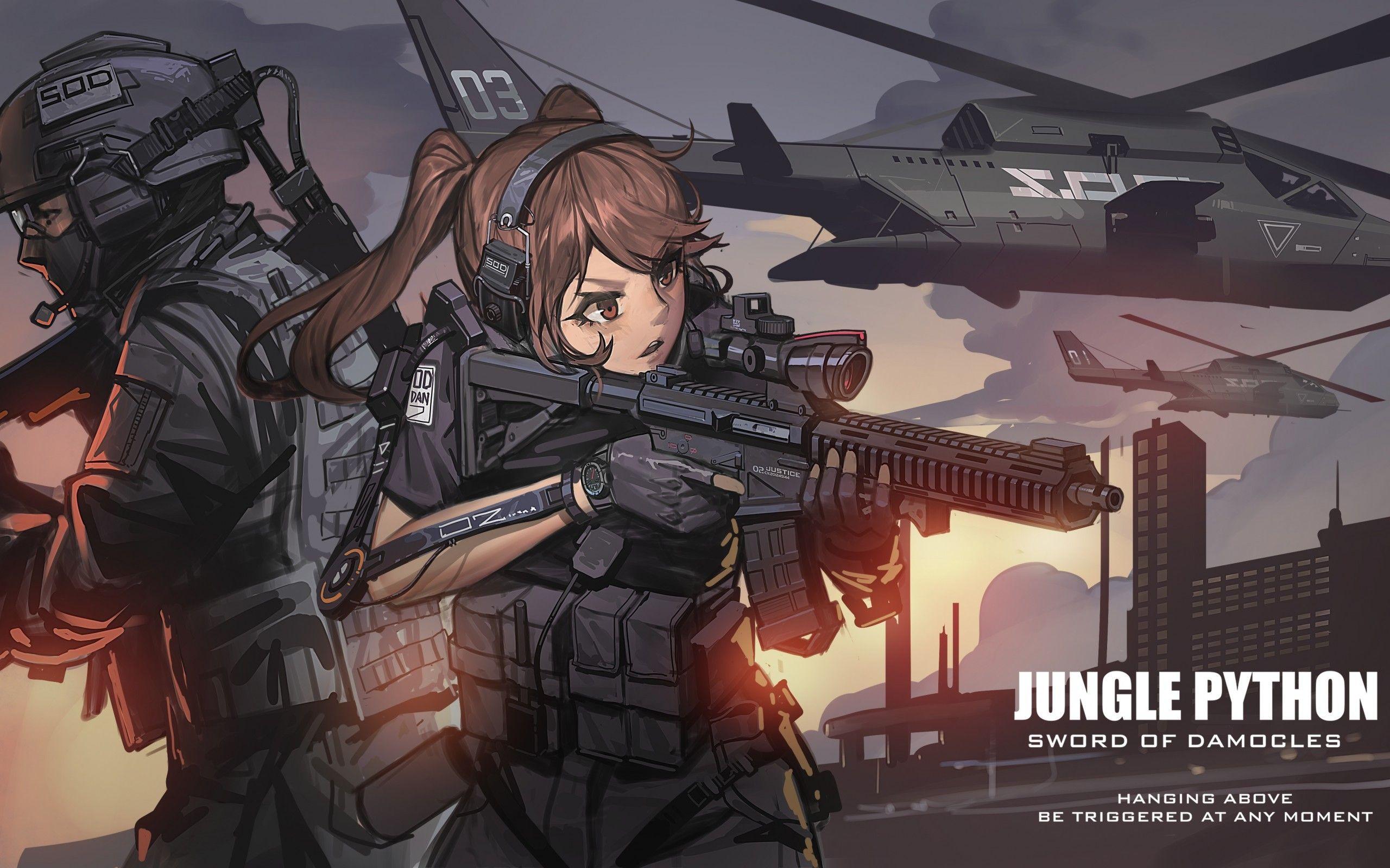 2560x1600 Download 2560x1600 Anime Military Girl, Combat Vehicle, Headphones