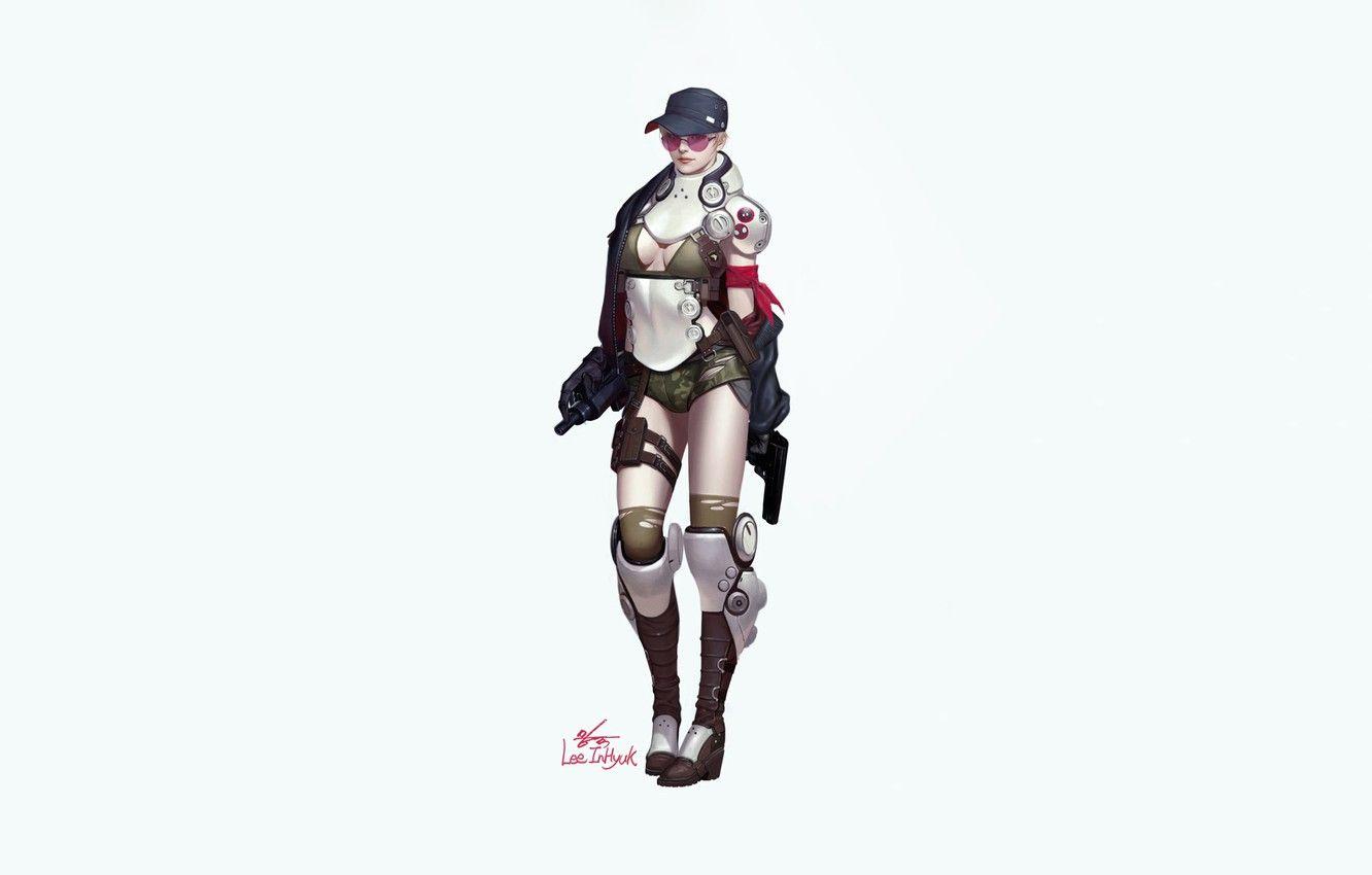 1332x850 Wallpaper Girl, Gun, Art, Style, Background, Weapon, Minimalism