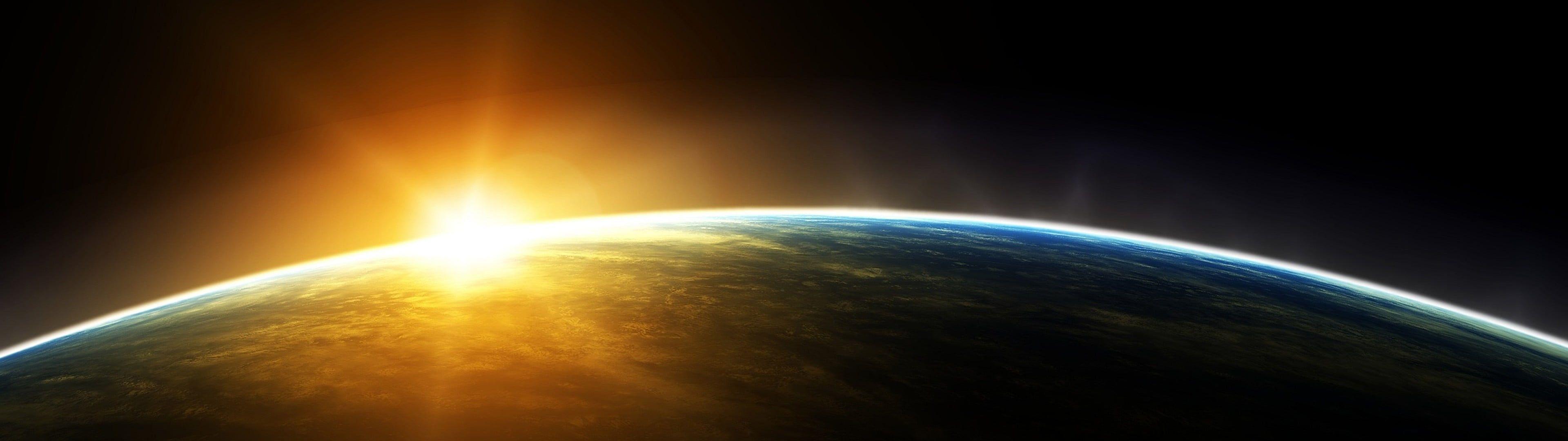 3840x1080 planet Earth #space #Earth #planet multiple display digital art
