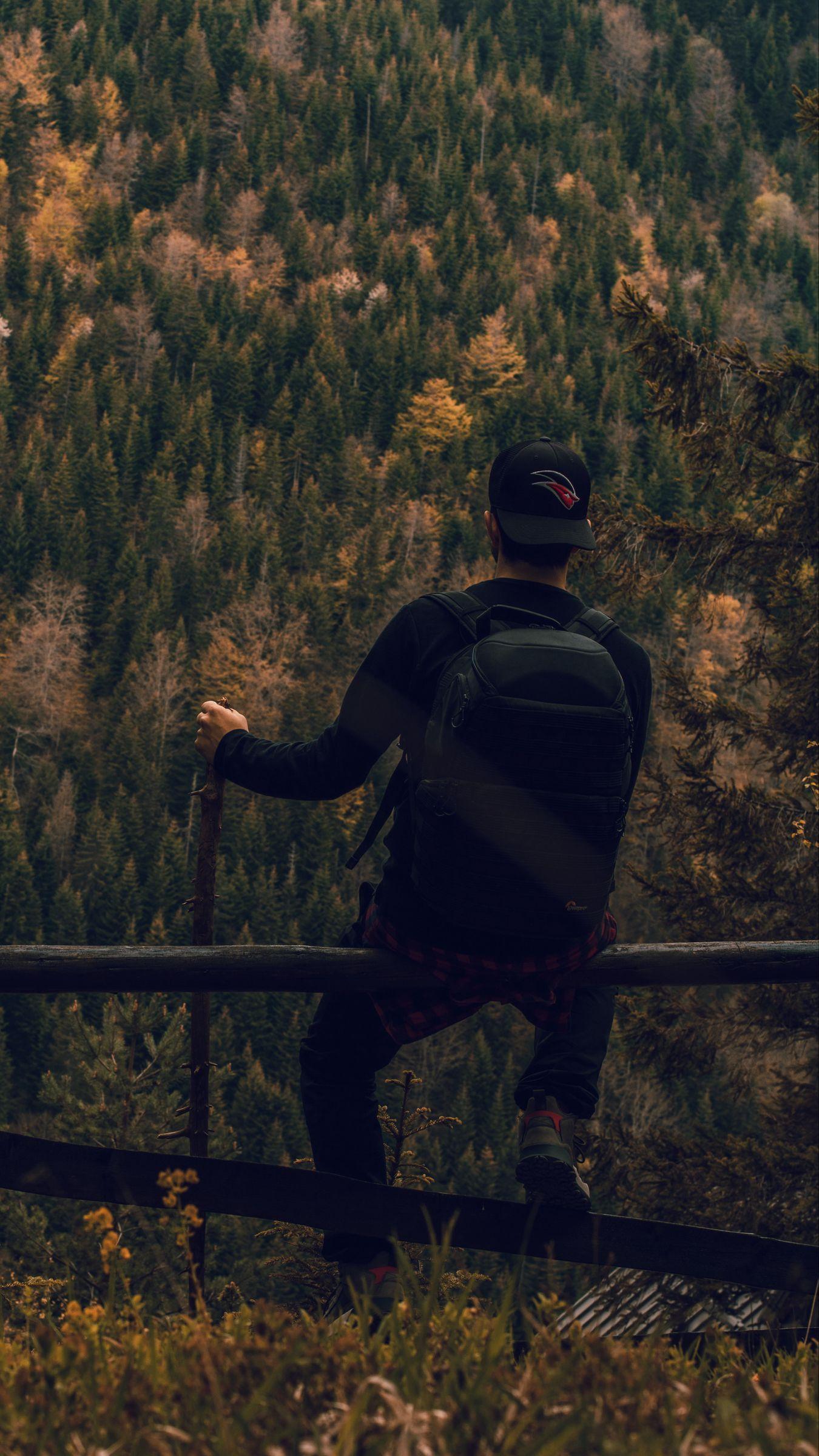 1350x2400 Download wallpaper 1350x2400 man, forest, nature, backpack, hiking