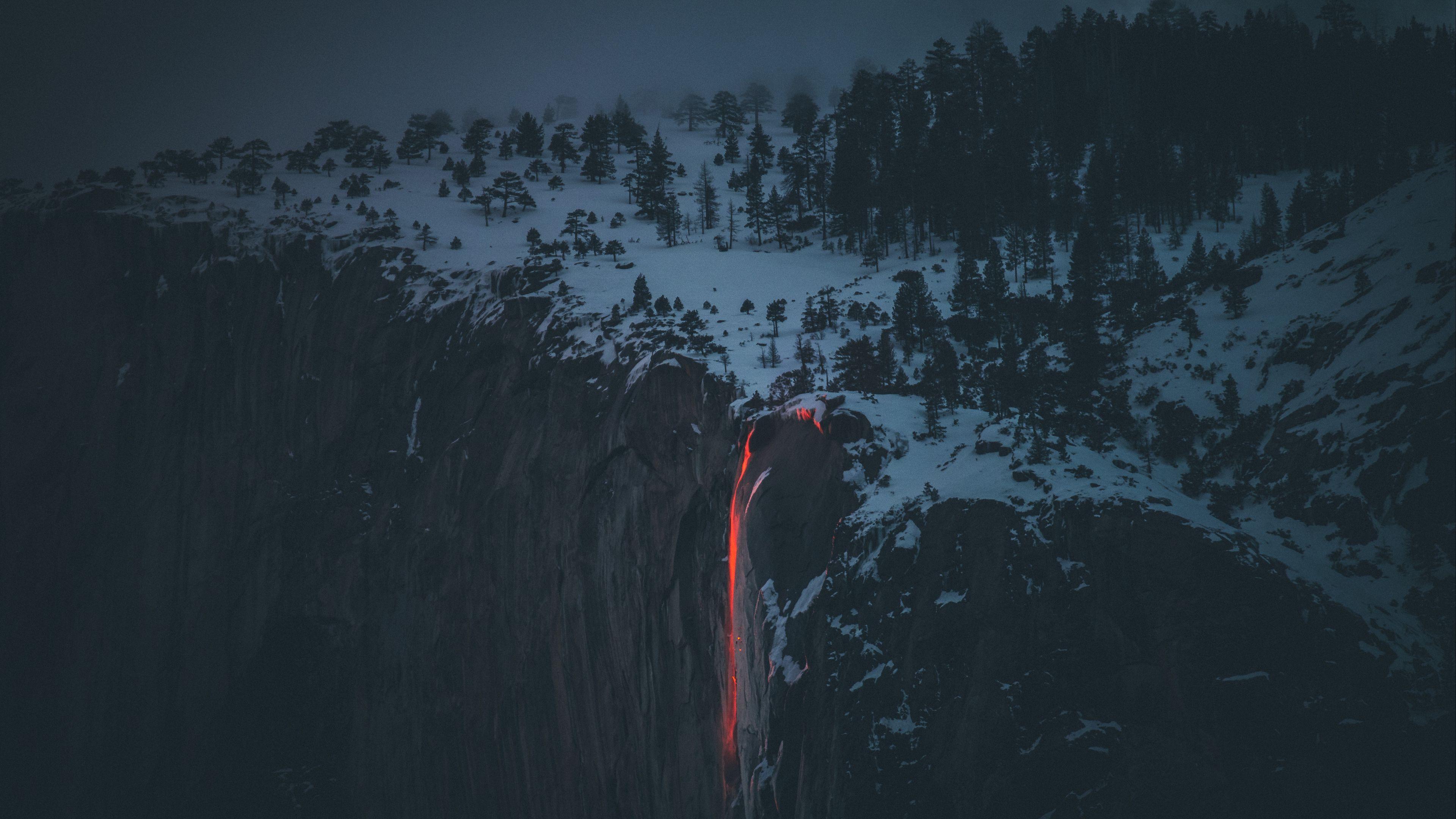 3840x2160 Download wallpaper 3840x2160 lava, volcano, cliff, fog, snow