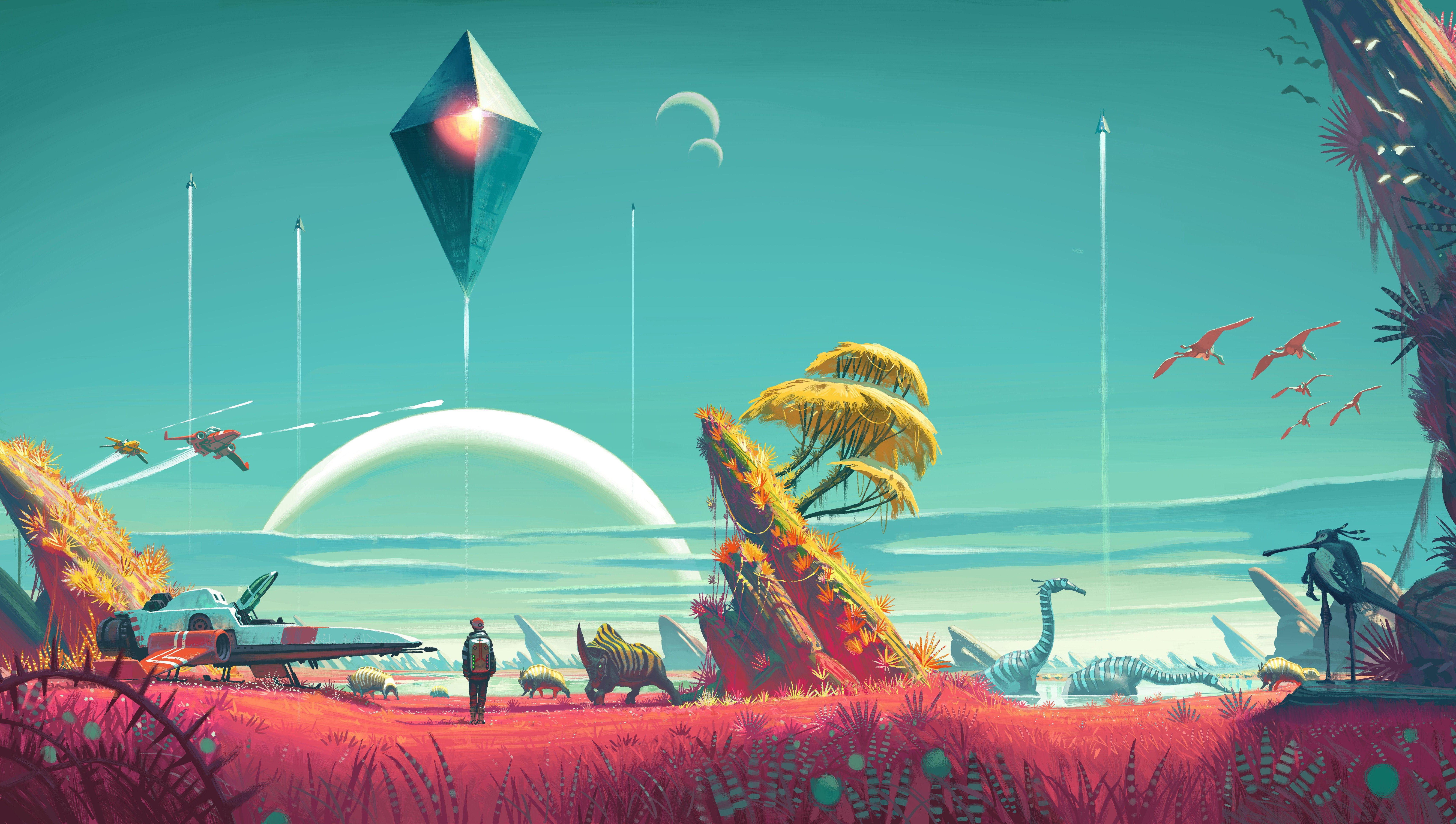 8250x4672 No Mans Sky, Digital Art, Video Games, Pink, Blue Wallpaper HD / Desktop and Mobile Background