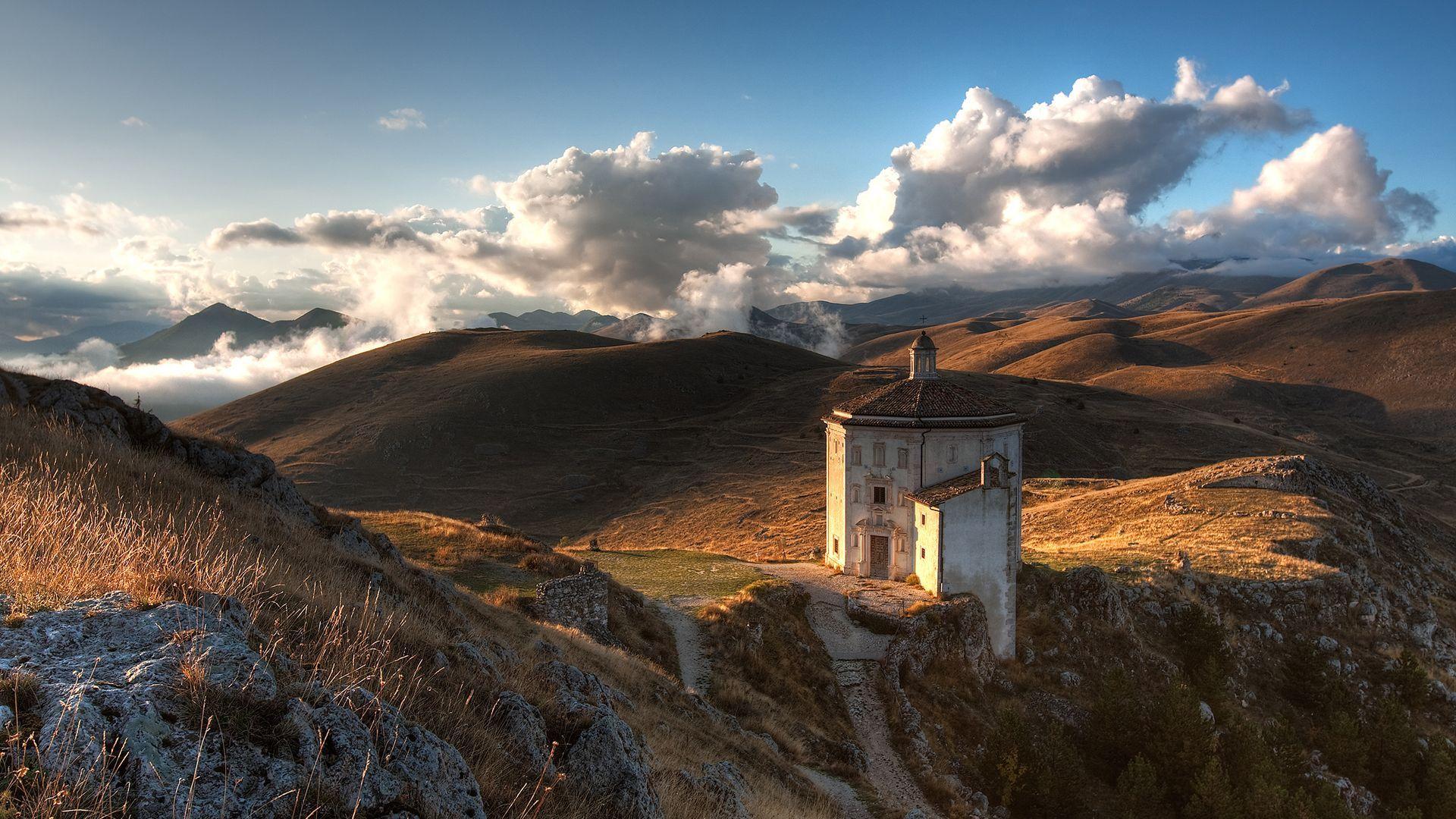 1920x1080 ancient churches. Church Hilly Landscape in high resolution