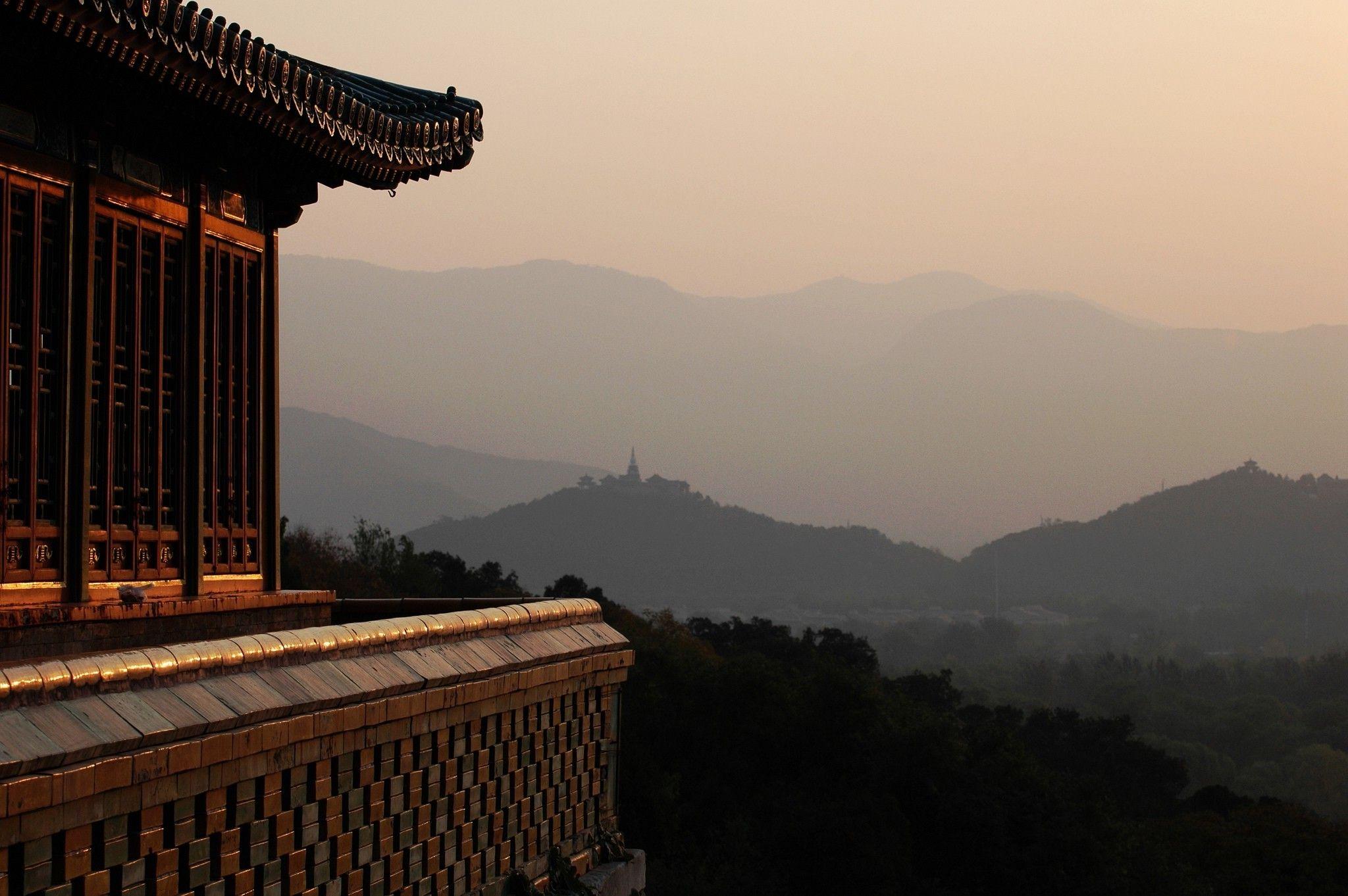 2048x1362 landscape, Ancient, Sunset, Evening, Asian Architecture, Hills