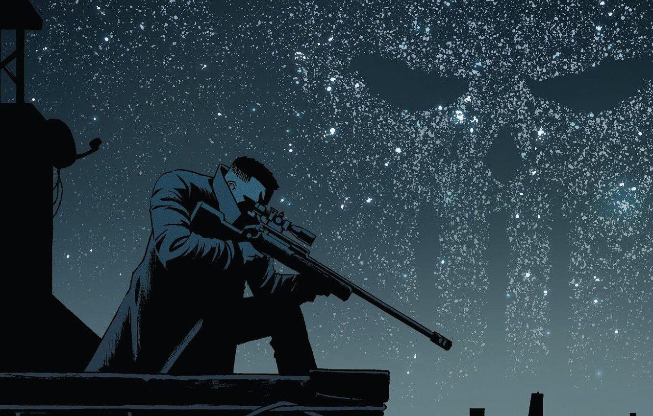 1332x850 Wallpaper The sky, Night, Stars, Skull, Weapons, Roof, Comic