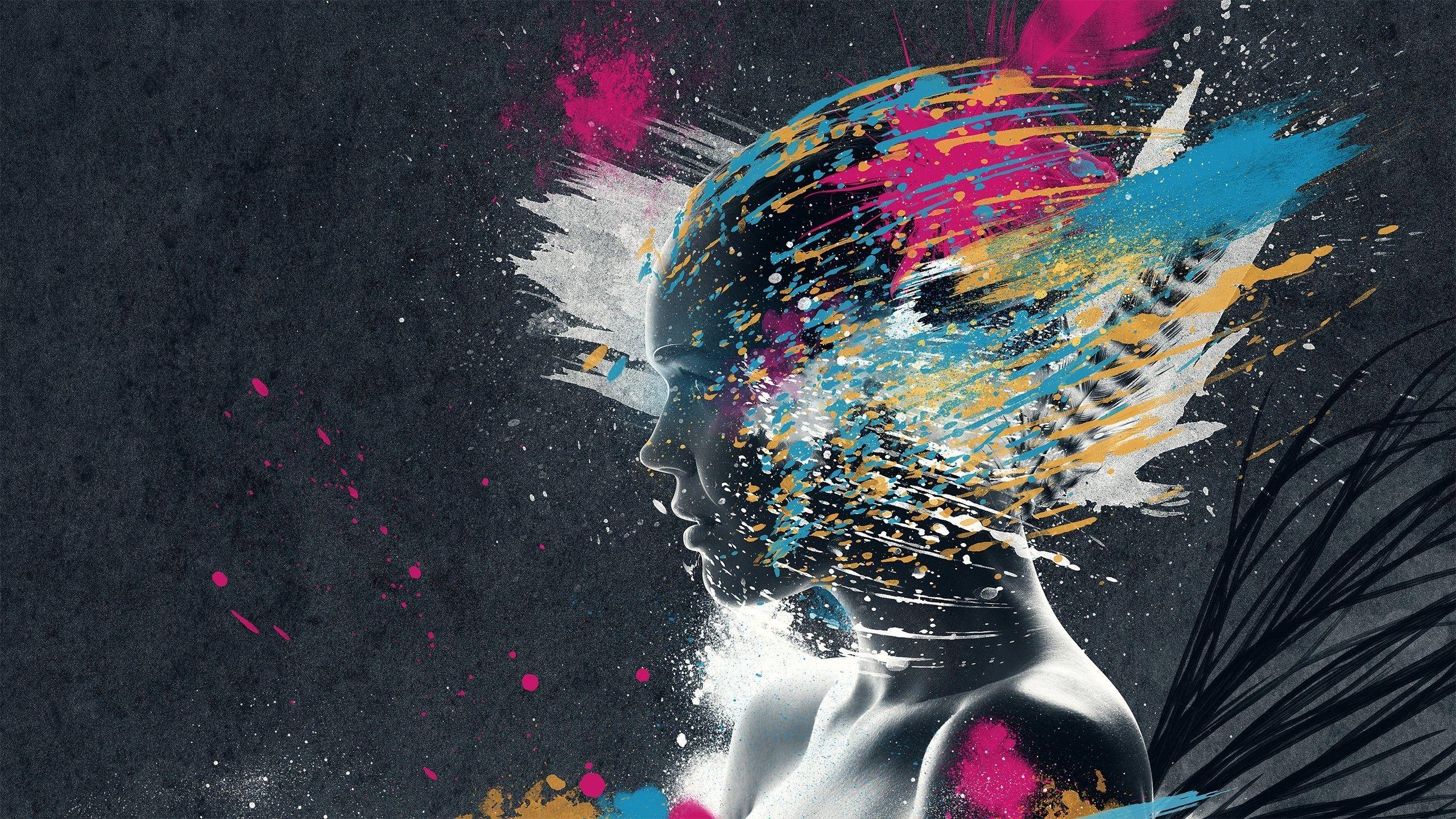 2560x1440 people, Face, Artwork, Colorful, Glitch Art, Digital Art, Paint