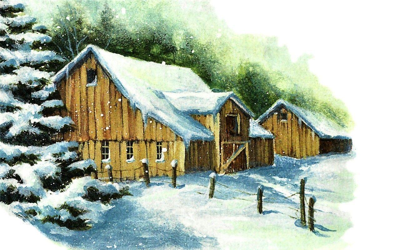 1280x800 Winter Farm Painting Snow Scenery Art Barn Landscape Artwork Wide