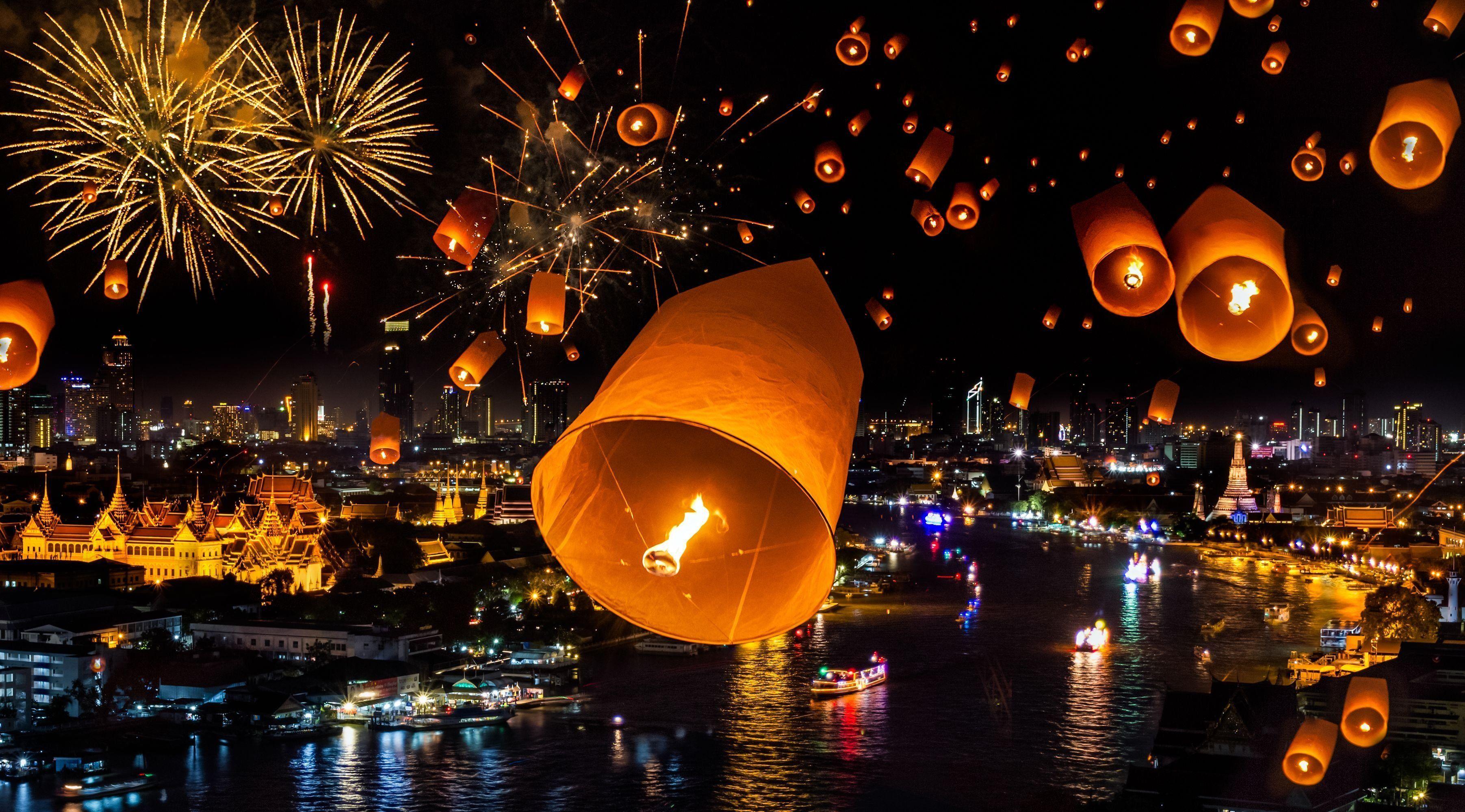 3606x2000 Thailand bangkok bagkok fireworks city new year wallpaper