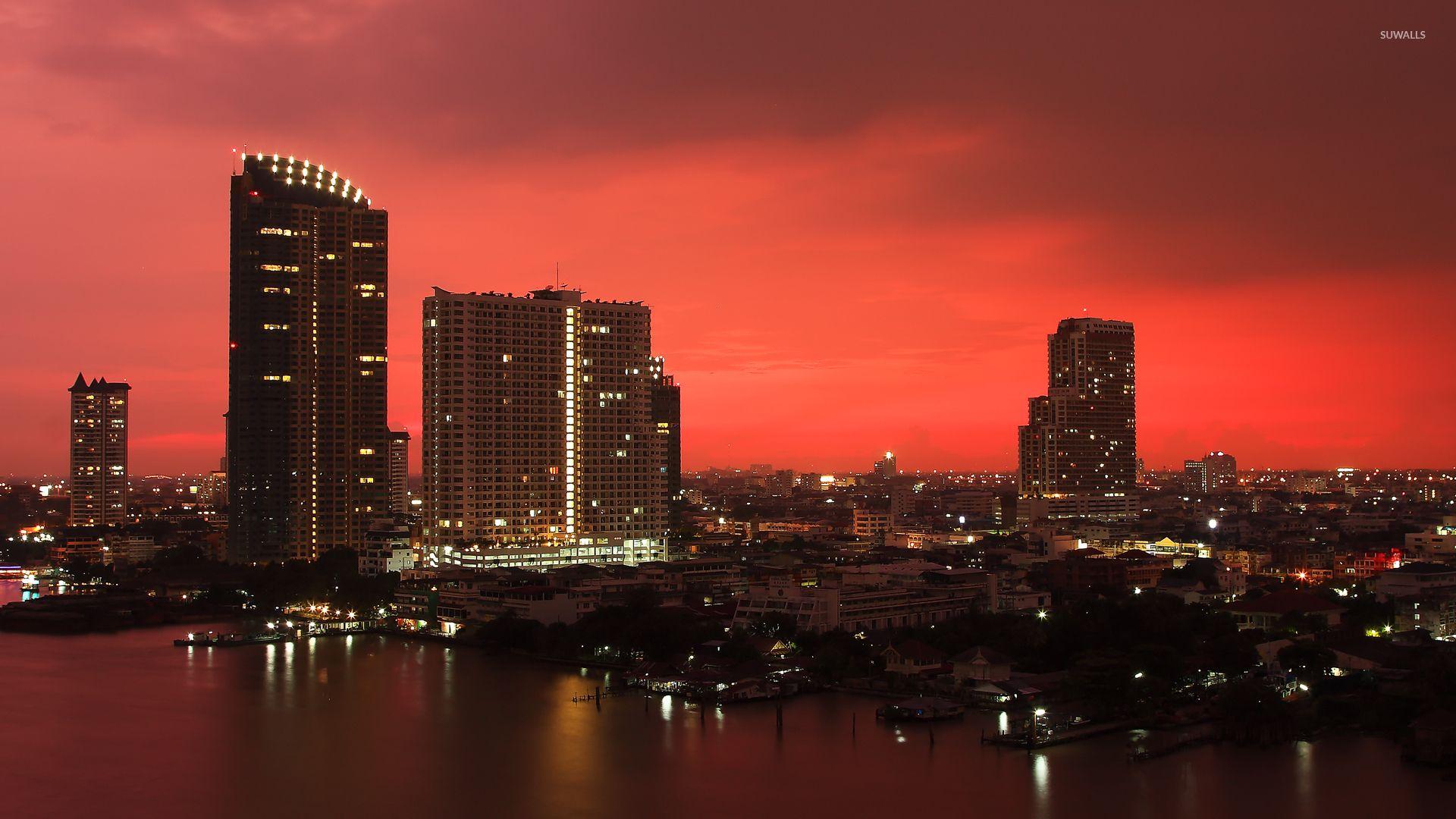 1920x1080 Red sunset over Bangkok wallpaper wallpaper