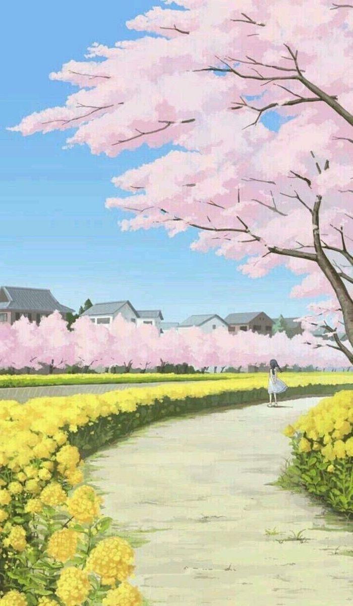 First gentle snow | Anime flower, Anime scenery, Anime
