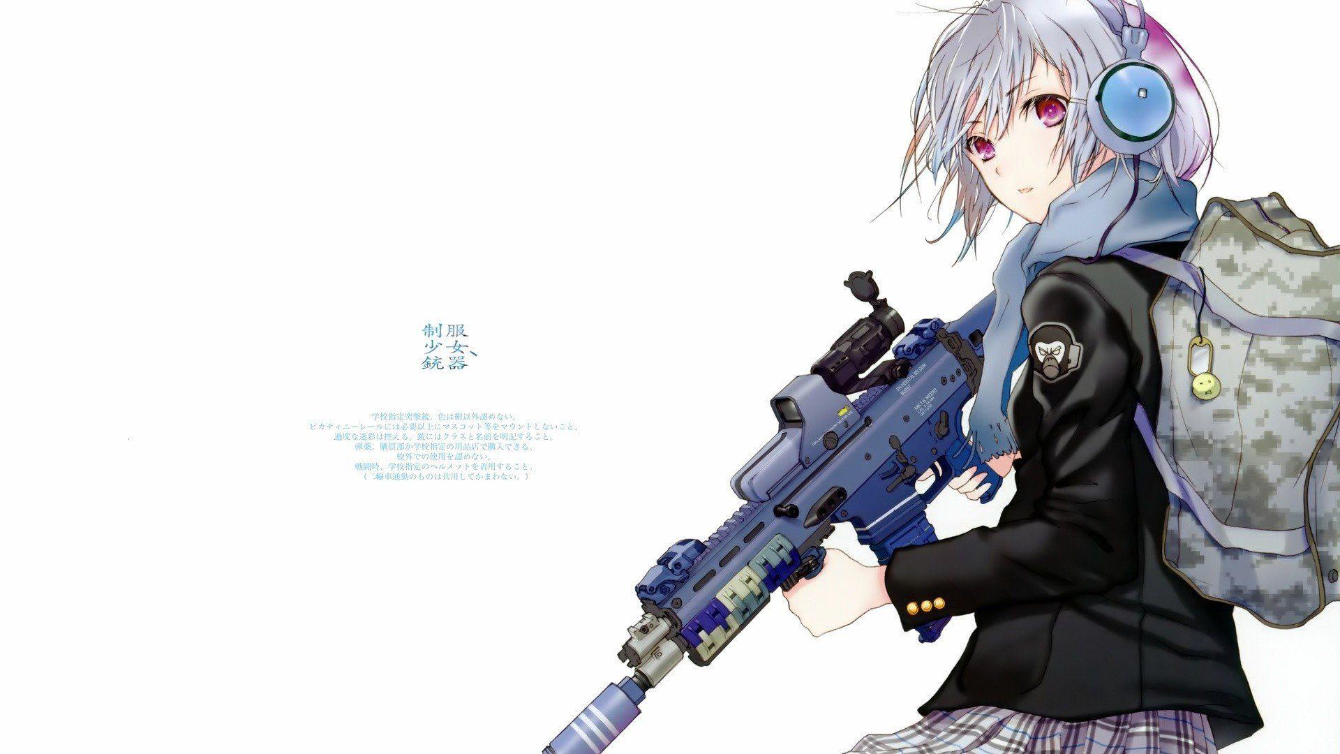 1920x1080 Guns weapons Fuyuno Haruaki artwork simple background anime girls