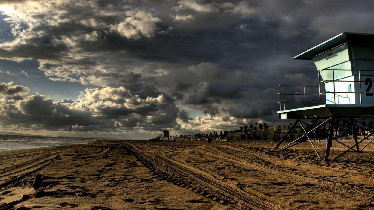 1244x700 Ocean clouds landscapes nature beach storm California town HDR