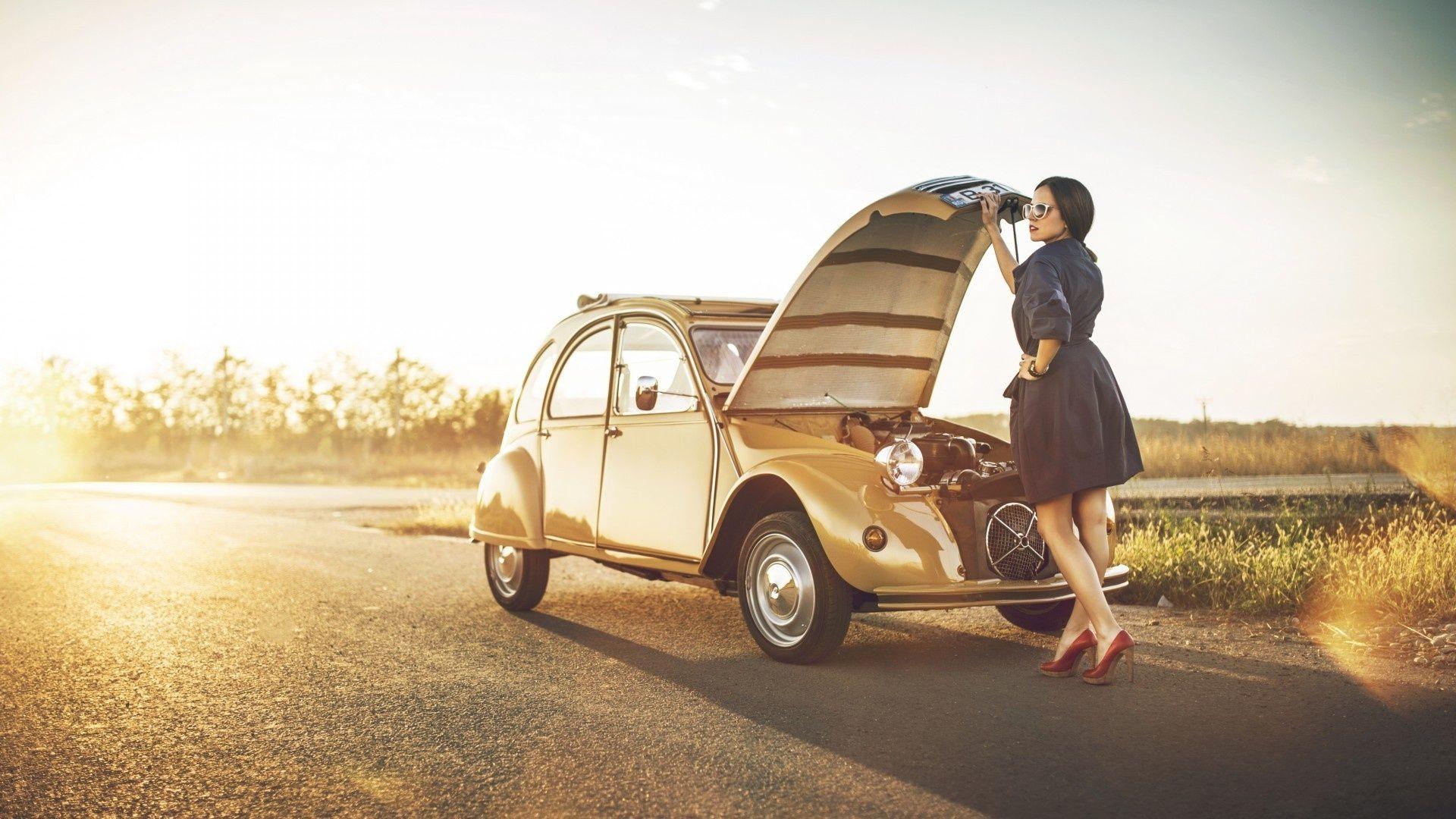 1920x1080 Machine Sensuality Sensual Girl Woman Model Old Car Classic