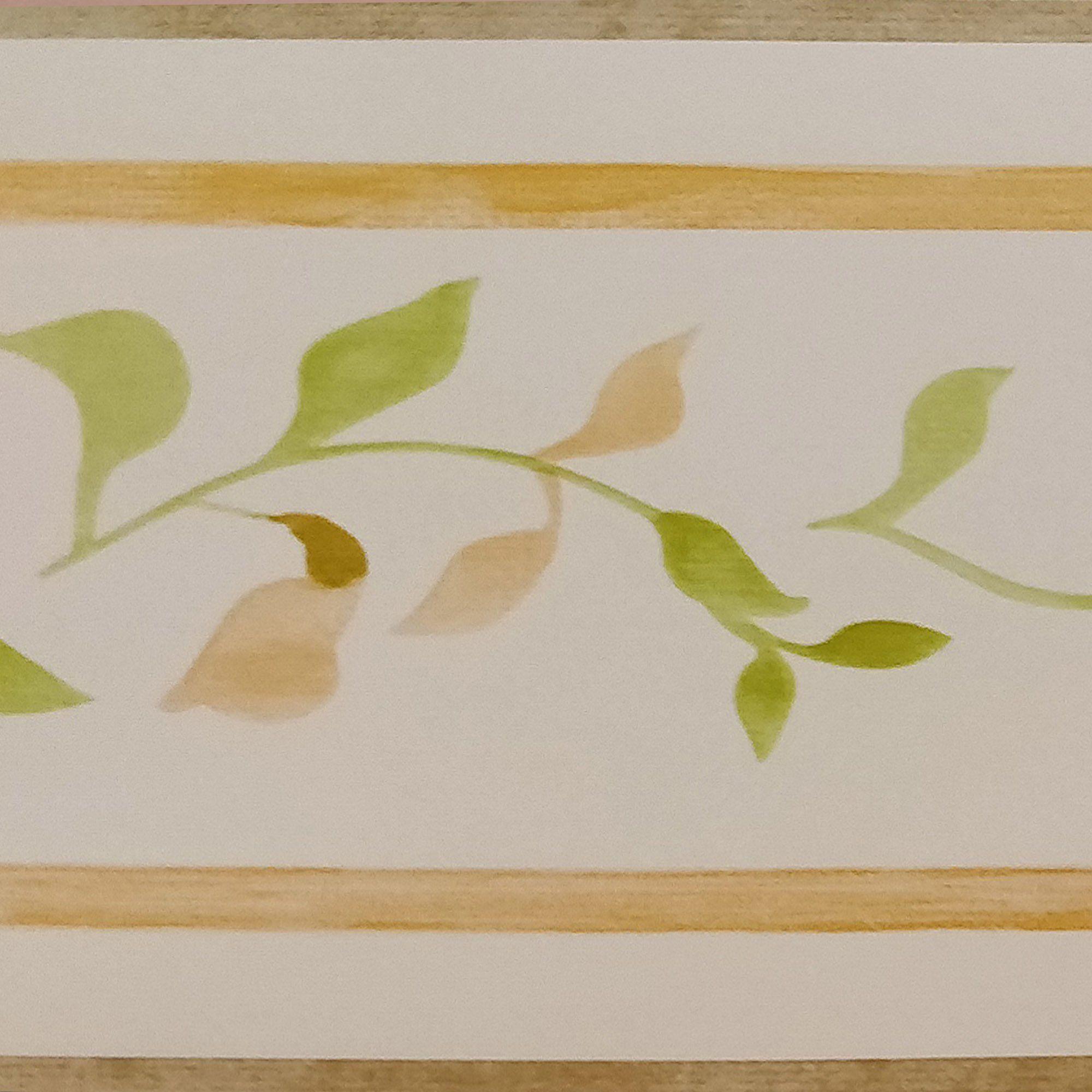2000x2000 Peel and Stick Green Yellow Leaves on Vine Distressed Light Beige
