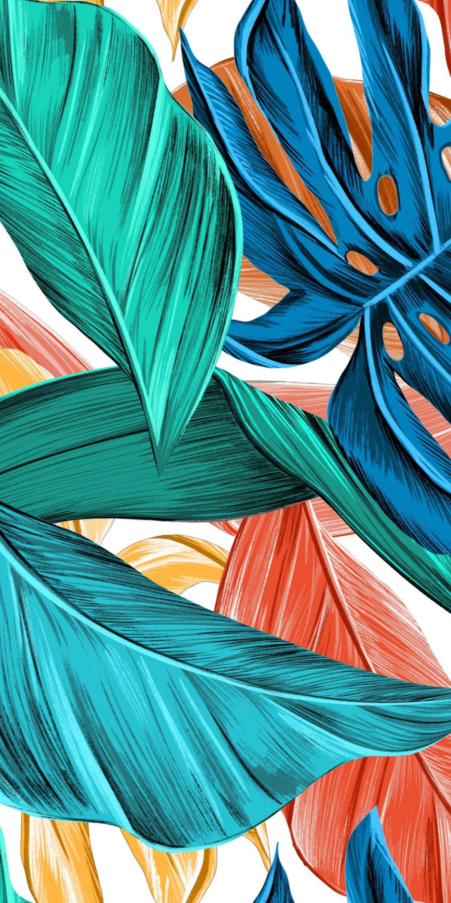1440x2880 Download Abstract, leaves, colorful, art wallpaper, 1440x LG