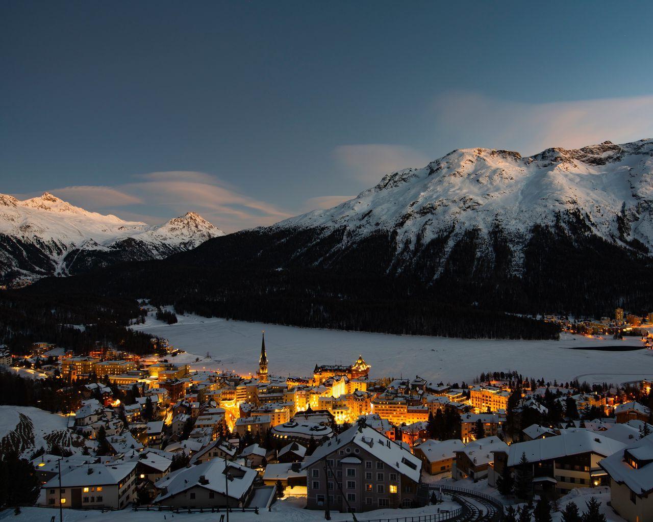1280x1024 Download wallpaper 1280x1024 mountain, winter, village, snow