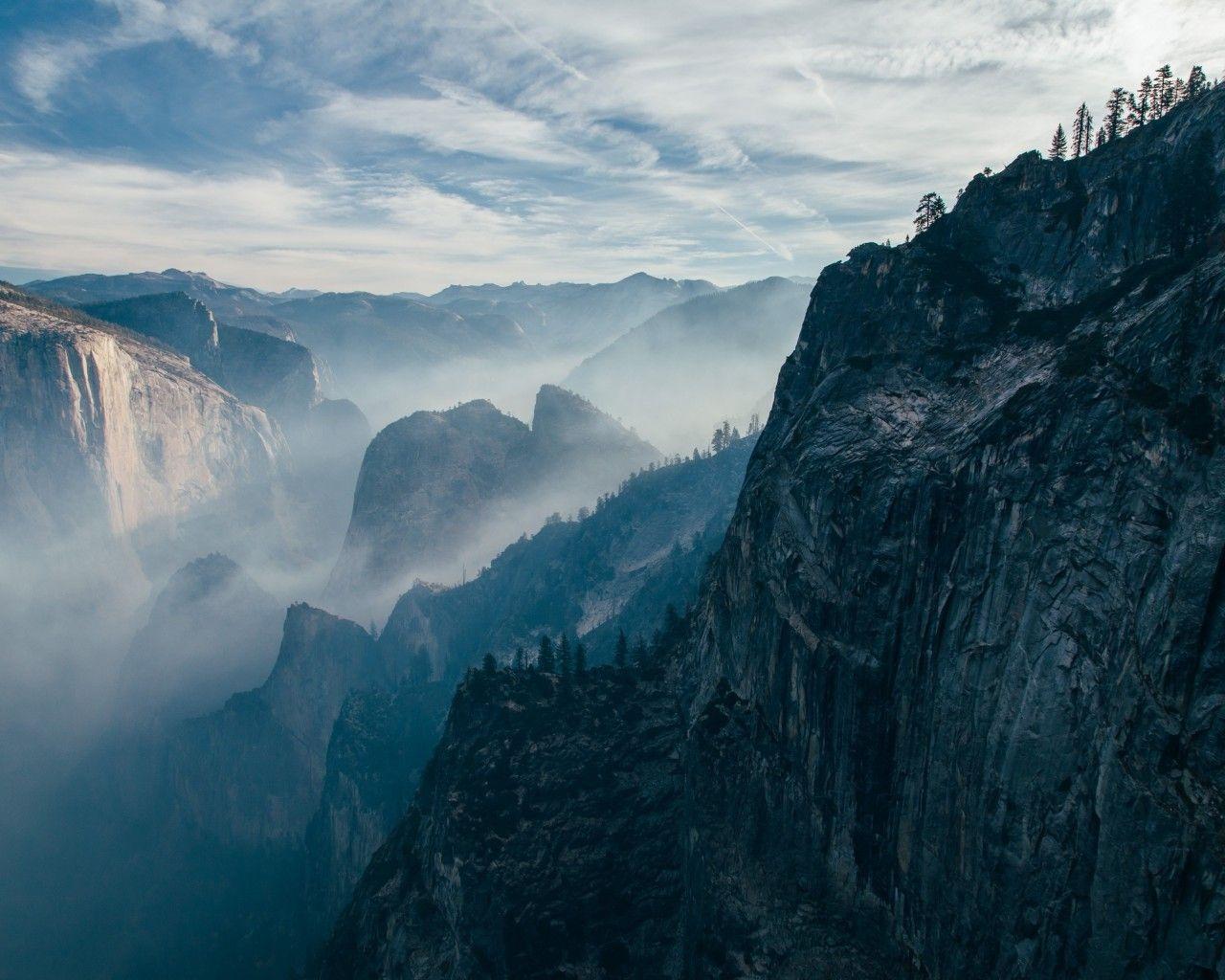1280x1024 Download 1280x1024 Mountains, Cliff, Sky, Mist Wallpaper