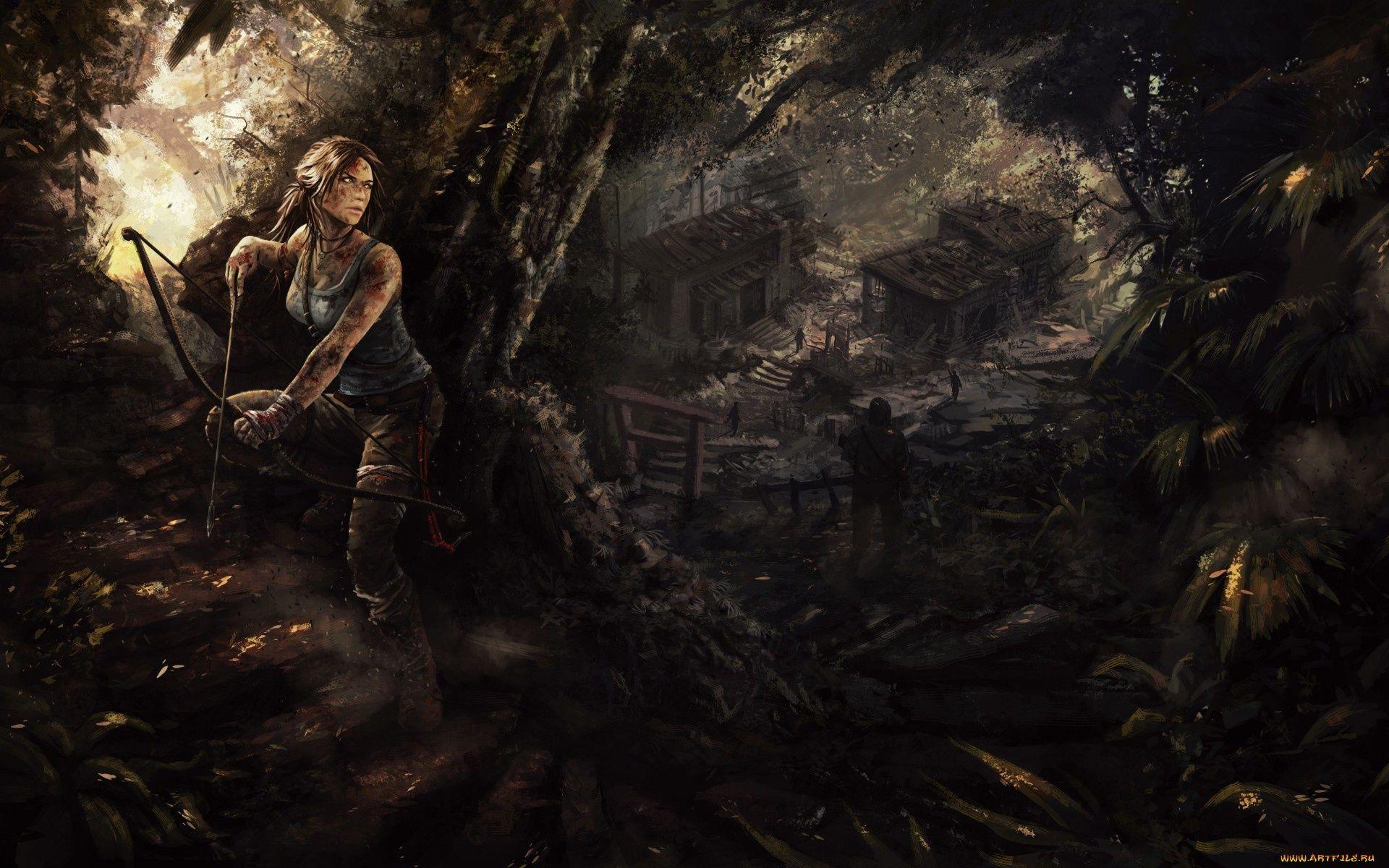 1920x1200 Tomb Raider 2013 art Lara Croft forest jungle wallpaper