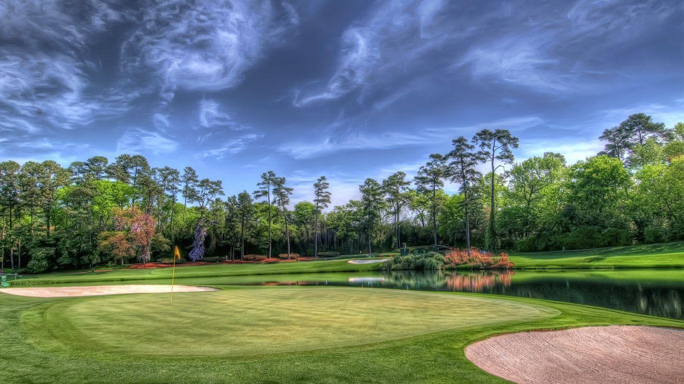 1366x768 Download wallpaper 1366x768 field, golf course, trees, landscape
