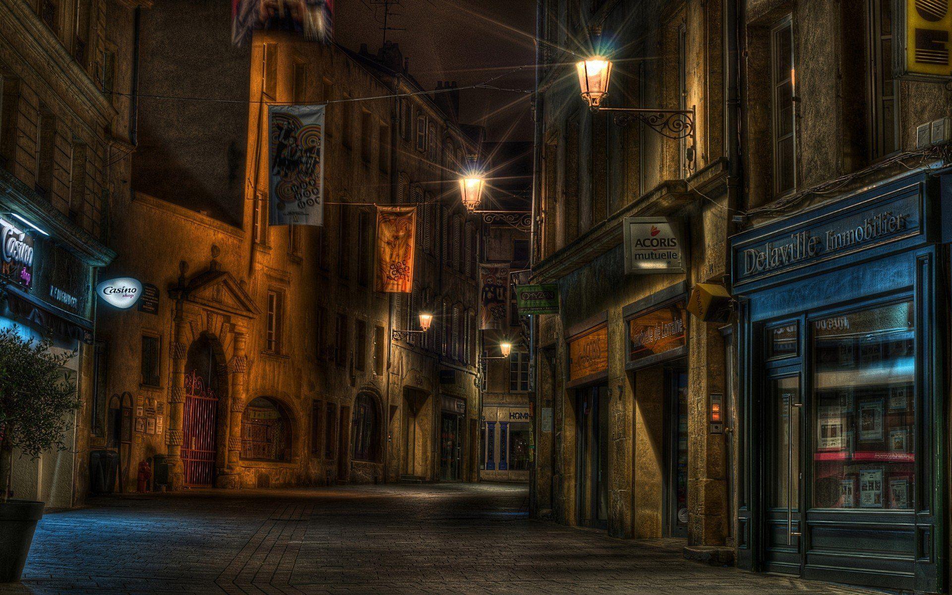 1920x1200 urban, Street, Lights, Architecture, Building, Night, City, Empty