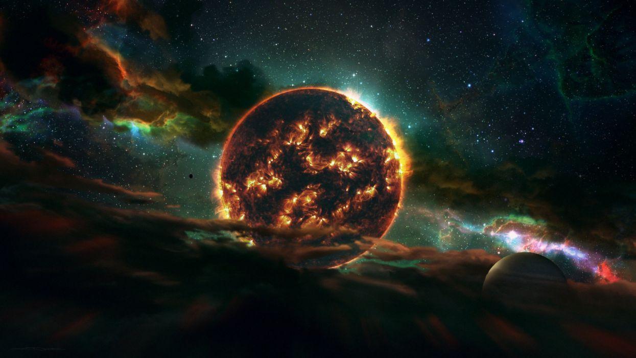 1245x700 3D graphics space fire fog fantasy widescreen wallpaper