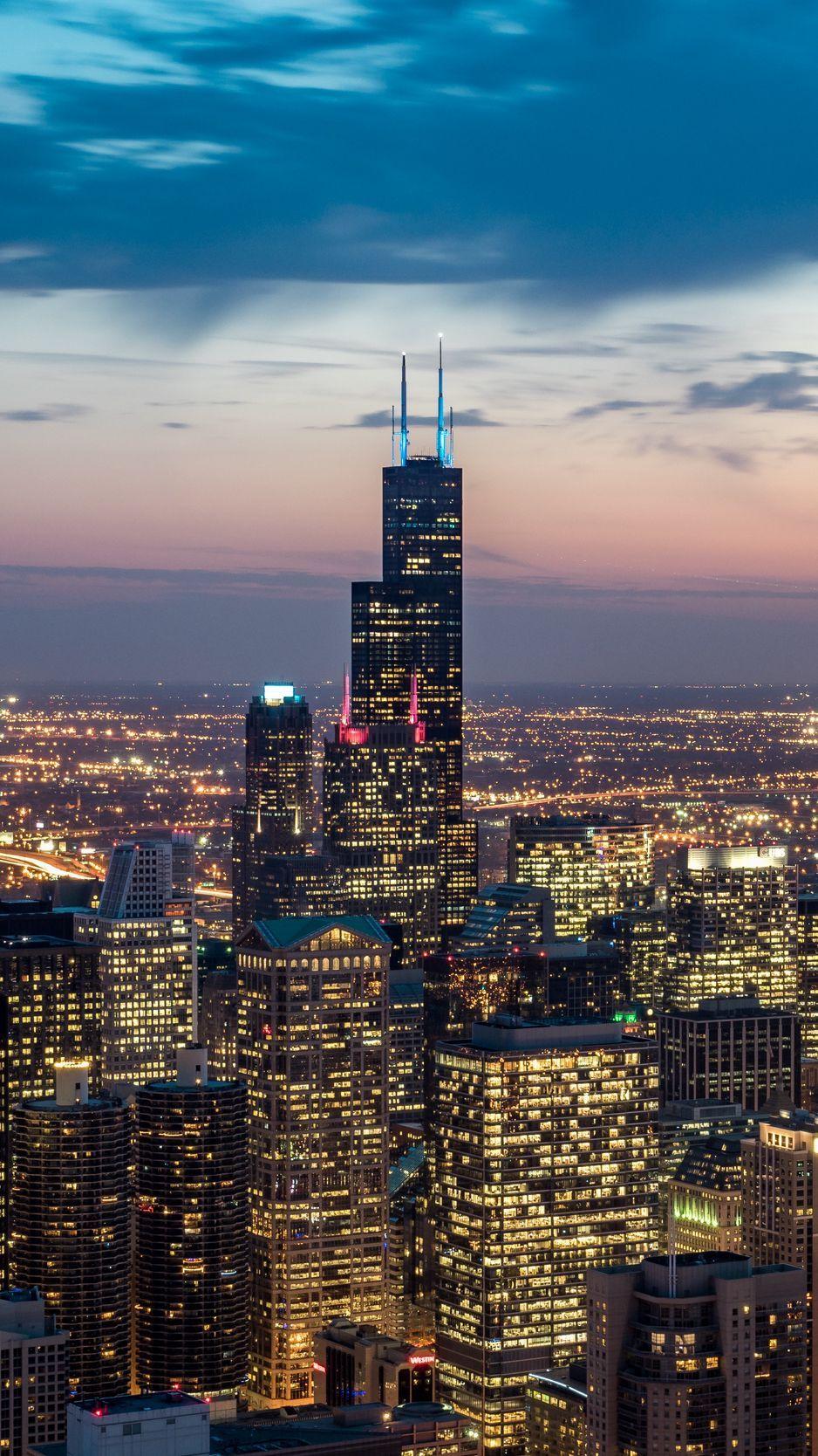 938x1668 Download wallpaper 938x1668 chicago, usa, skyscrapers, night