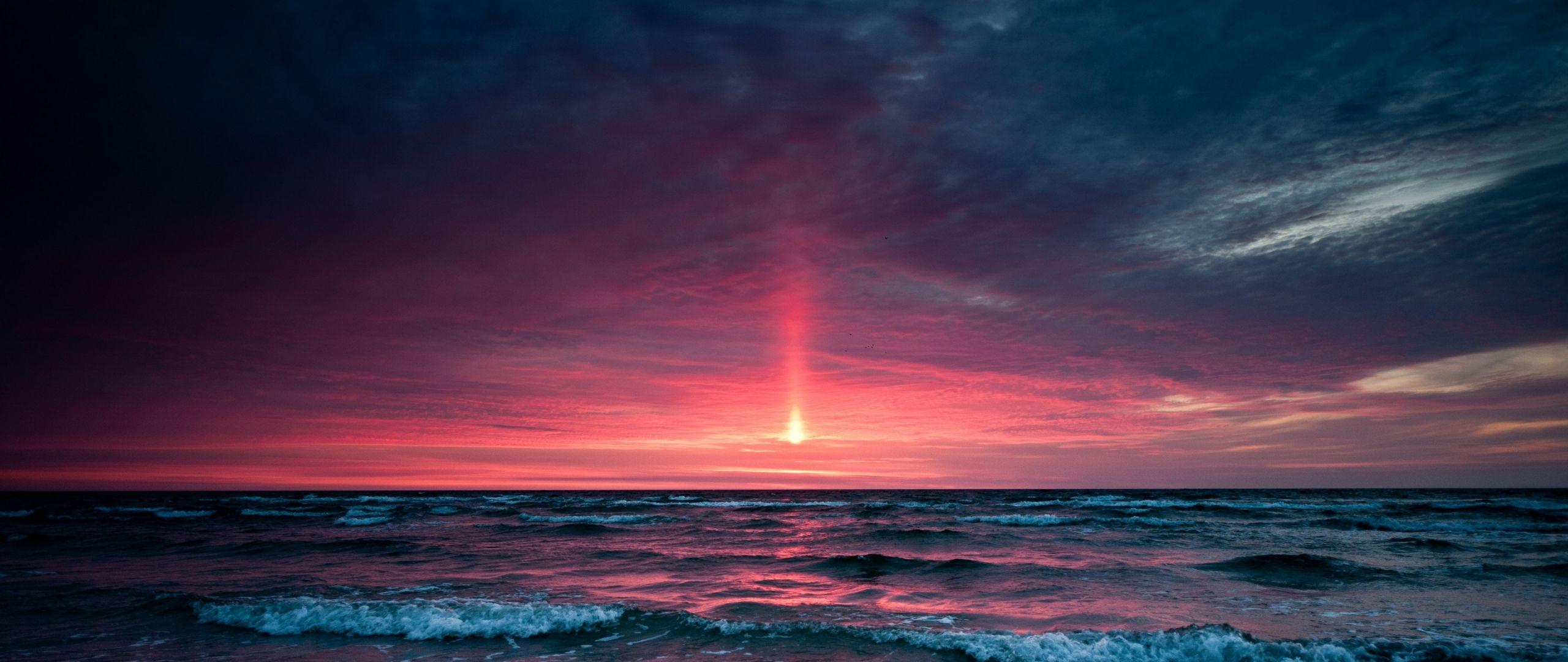 2560x1080 Download sunset, ocean, beach, 4k Dual Wide display 1080p