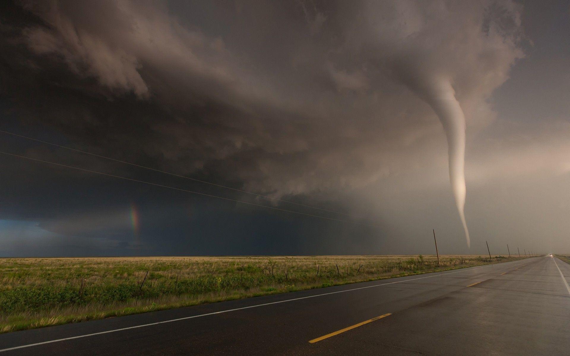 1920x1200 nature, Landscape, Tornado, New Mexico, Rainbows, Field, Road