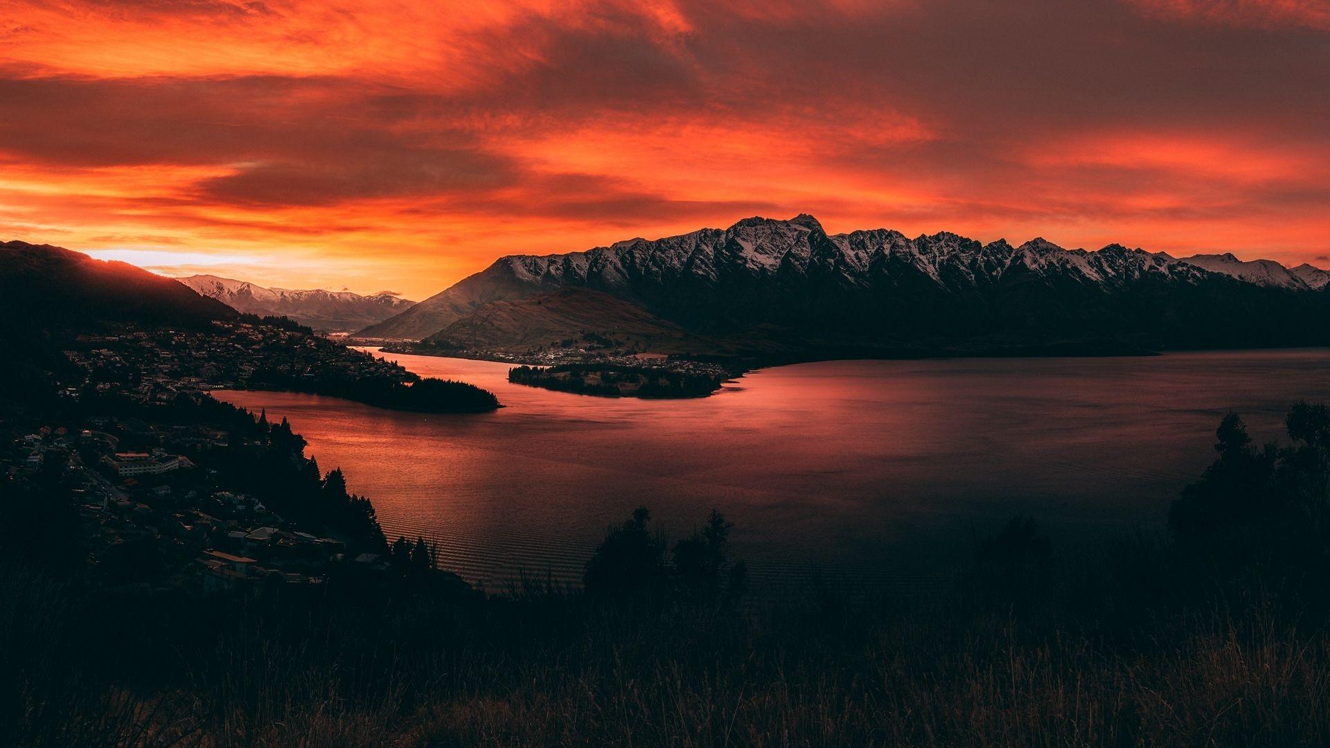 1920x1080 New Zealand Orange Mountain Sunset Wallpaper, HD City 4K