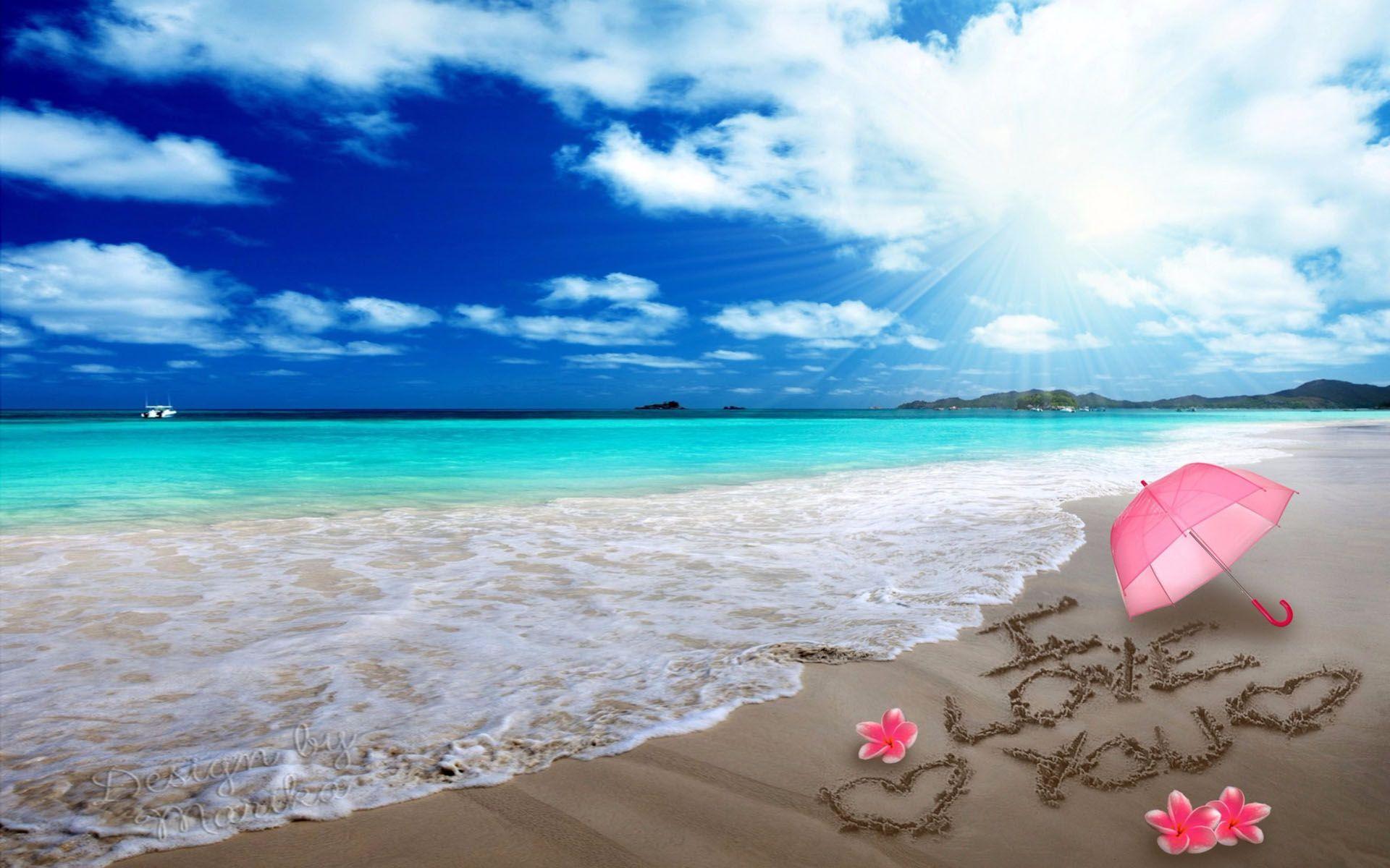 1920x1200 Sea Beach, Sky And White Cloud Child Color Lotus Heart Love