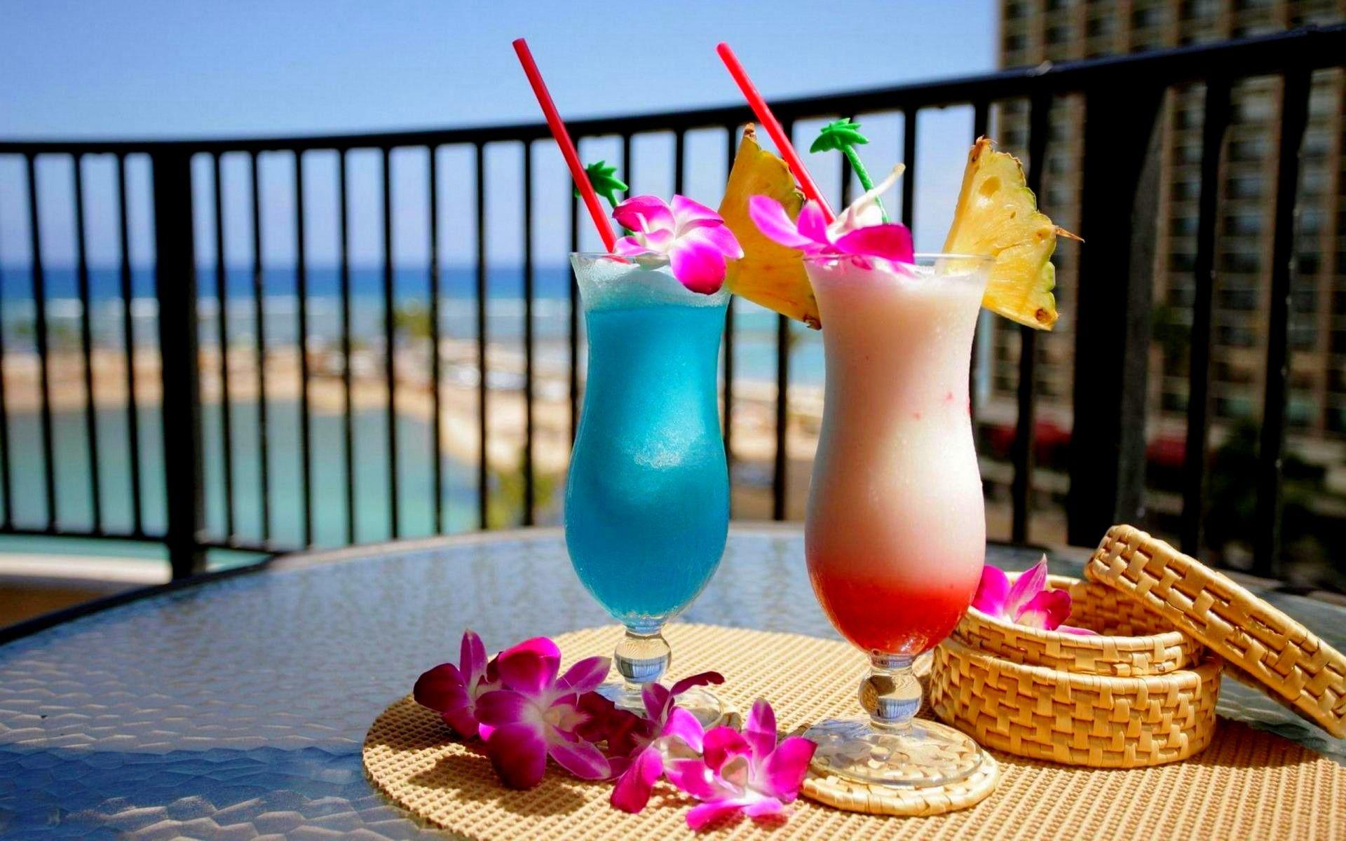 1920x1200 flowers, two, cocktail, drinks, beach, decoration wallpaper