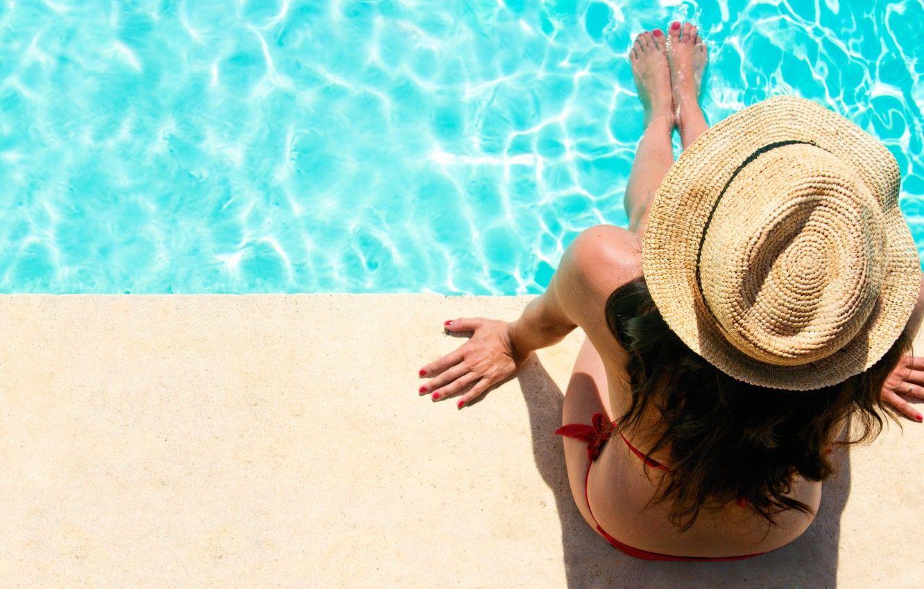 1332x850 Wallpaper summer, girl, pool, hat image for desktop, section