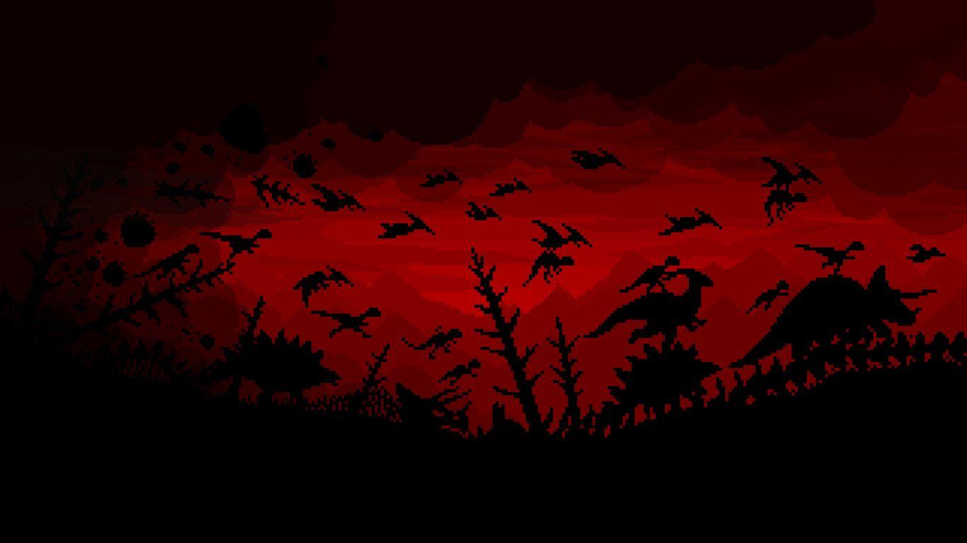 1366x768 Download 1366x768 wallpaper dinosaur, pixel art, silhouette