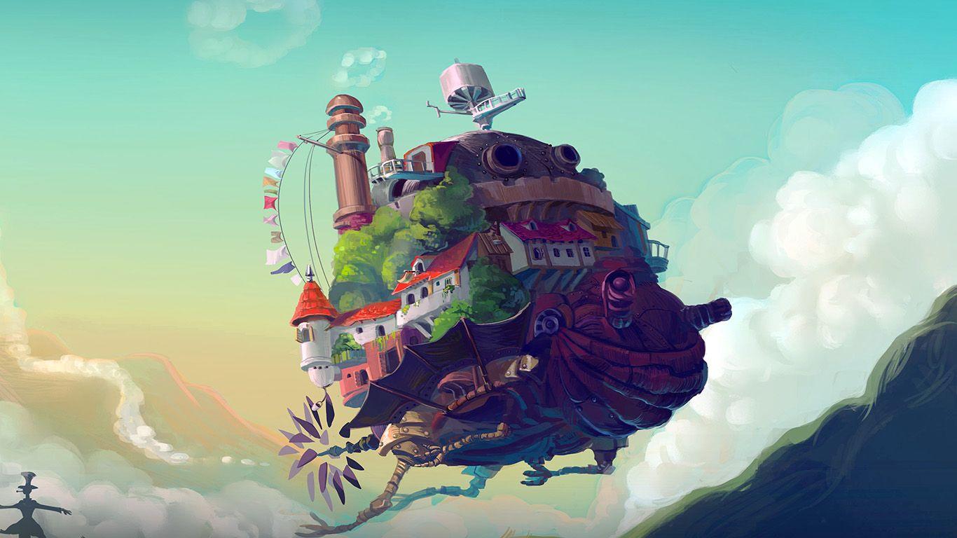 1366x768 Studio Ghibli Castle Anime Peace Art Illustration Wallpaper